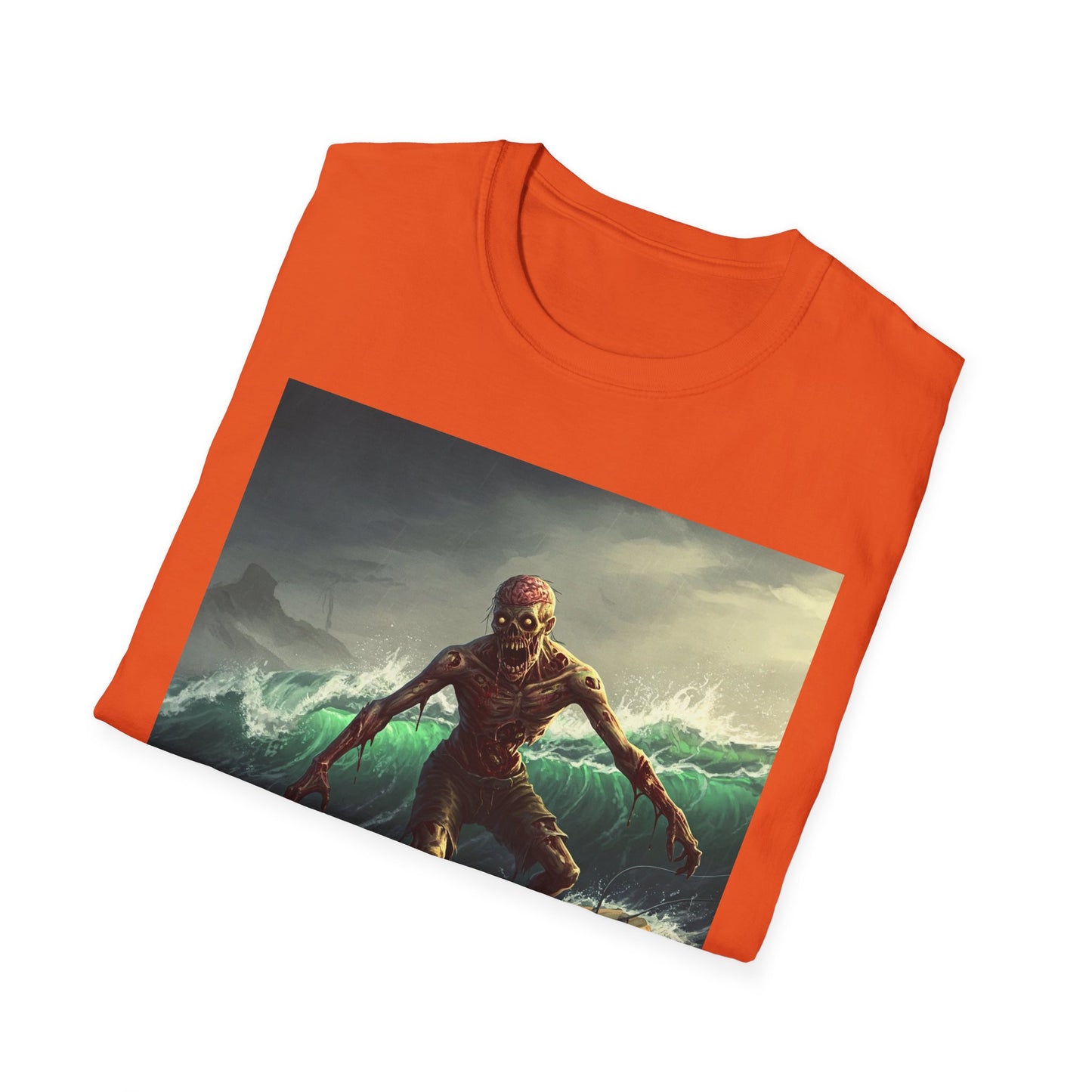 Zombie Surfer Apocalyptic Portrait Tee, bold, decaying zombie graphic