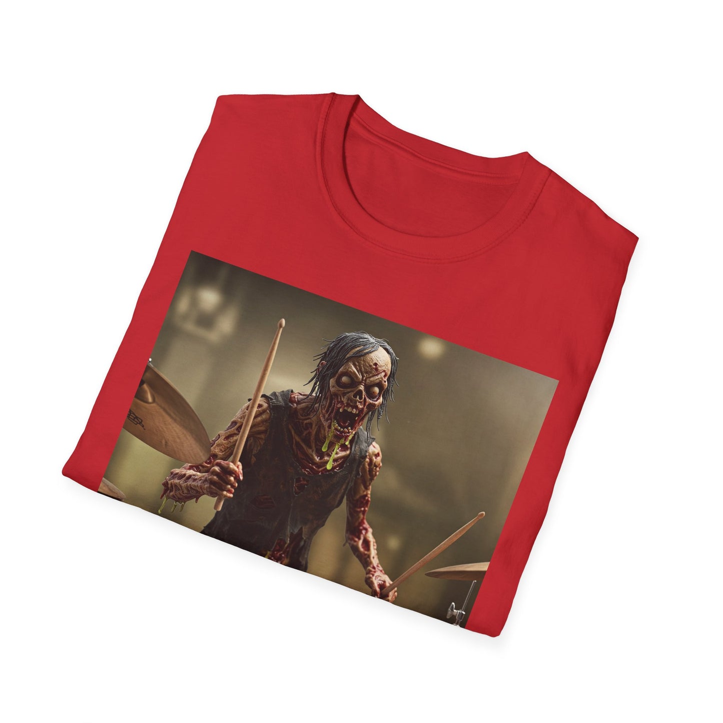 Zombie Drummer Unisex Softstyle T-Shirt - Perfect for Music Lovers and Halloween