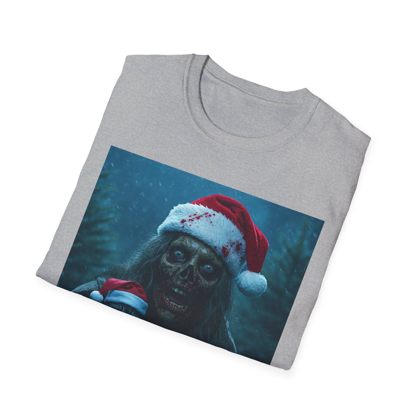 Spooky Christmas Apocalyptic Portrait Tee, bold, decaying zombie graphic cat