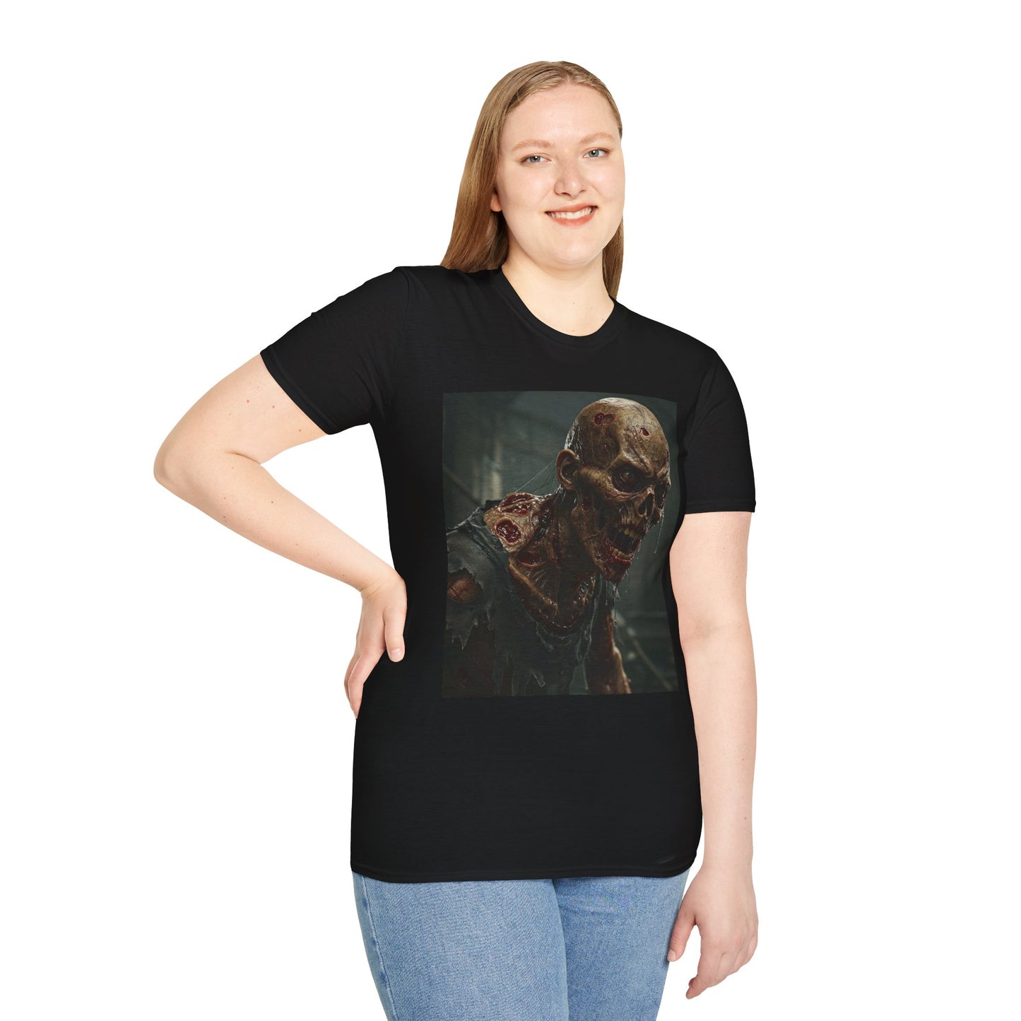 Unisex Softstyle T-Shirt with Zombie Design | Perfect for Halloween and Horror Fans