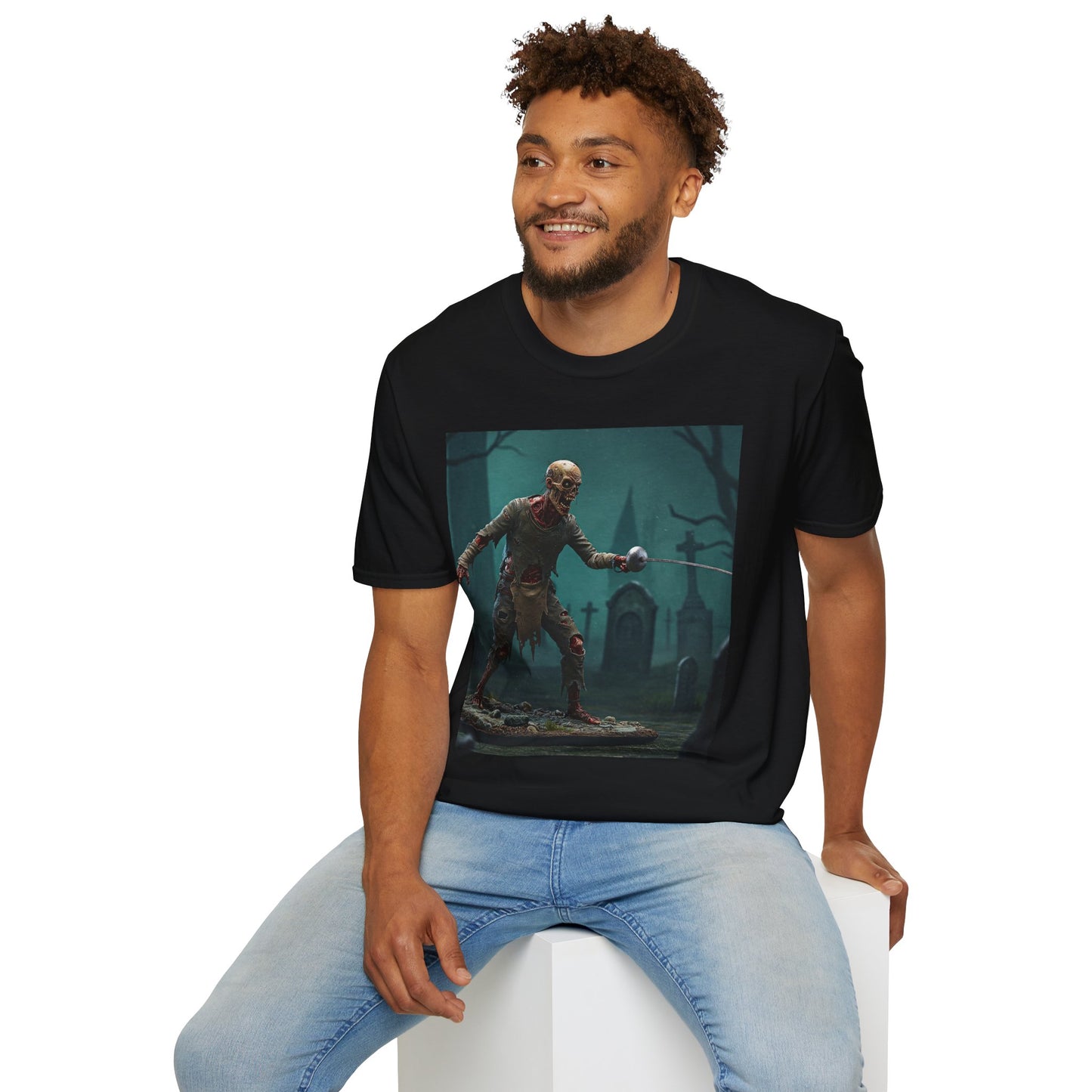 Zombie Swordsman Unisex Softstyle T-Shirt - Perfect for Halloween & Horror Fans