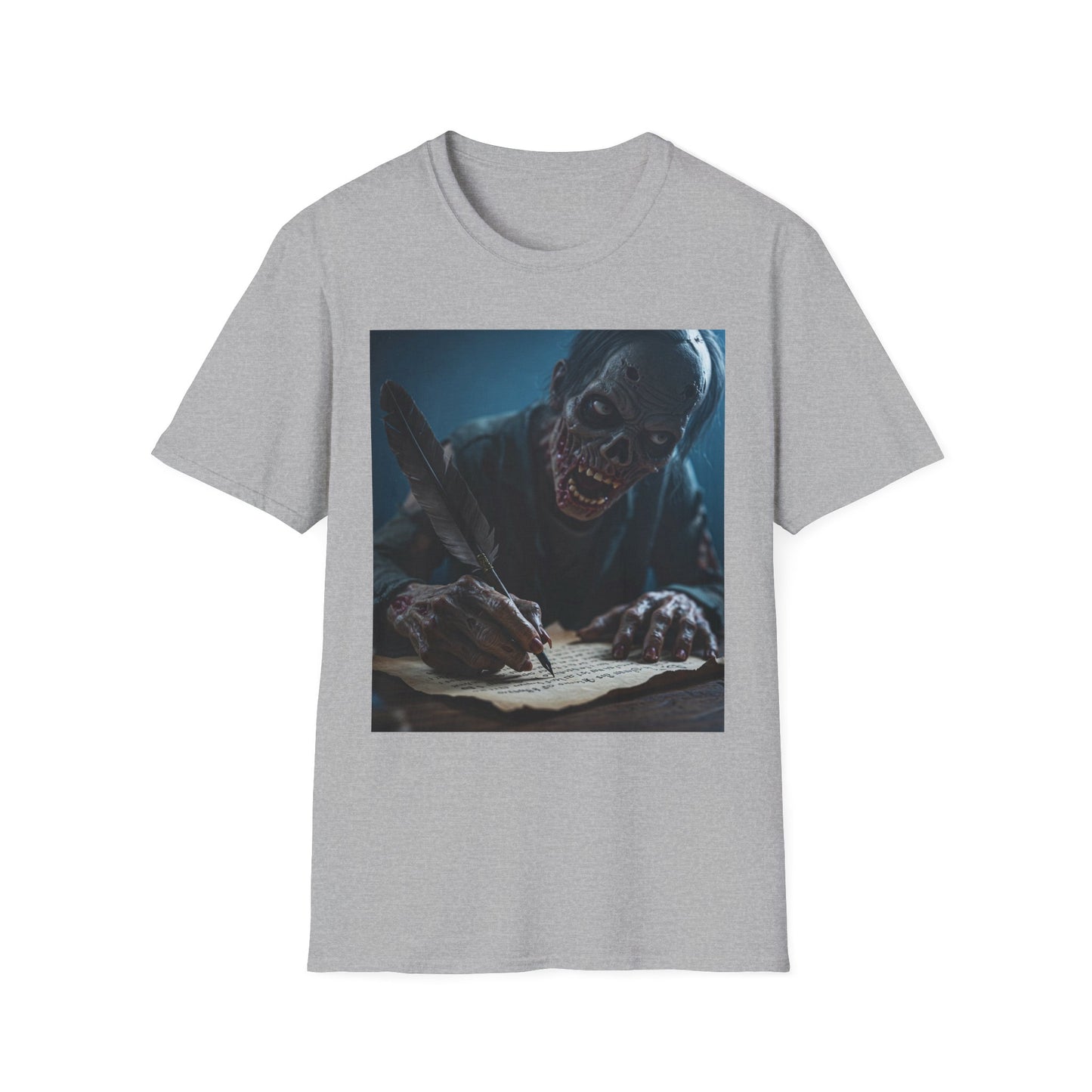 Creepy Zombie Writer Apocalyptic Portrait Tee, bold, decaying zombie graphic