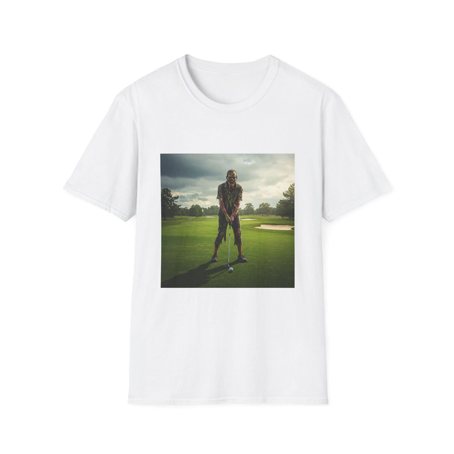 Inspirational Golf Swing Apocalyptic Portrait Tee, bold, decaying zombie graphic