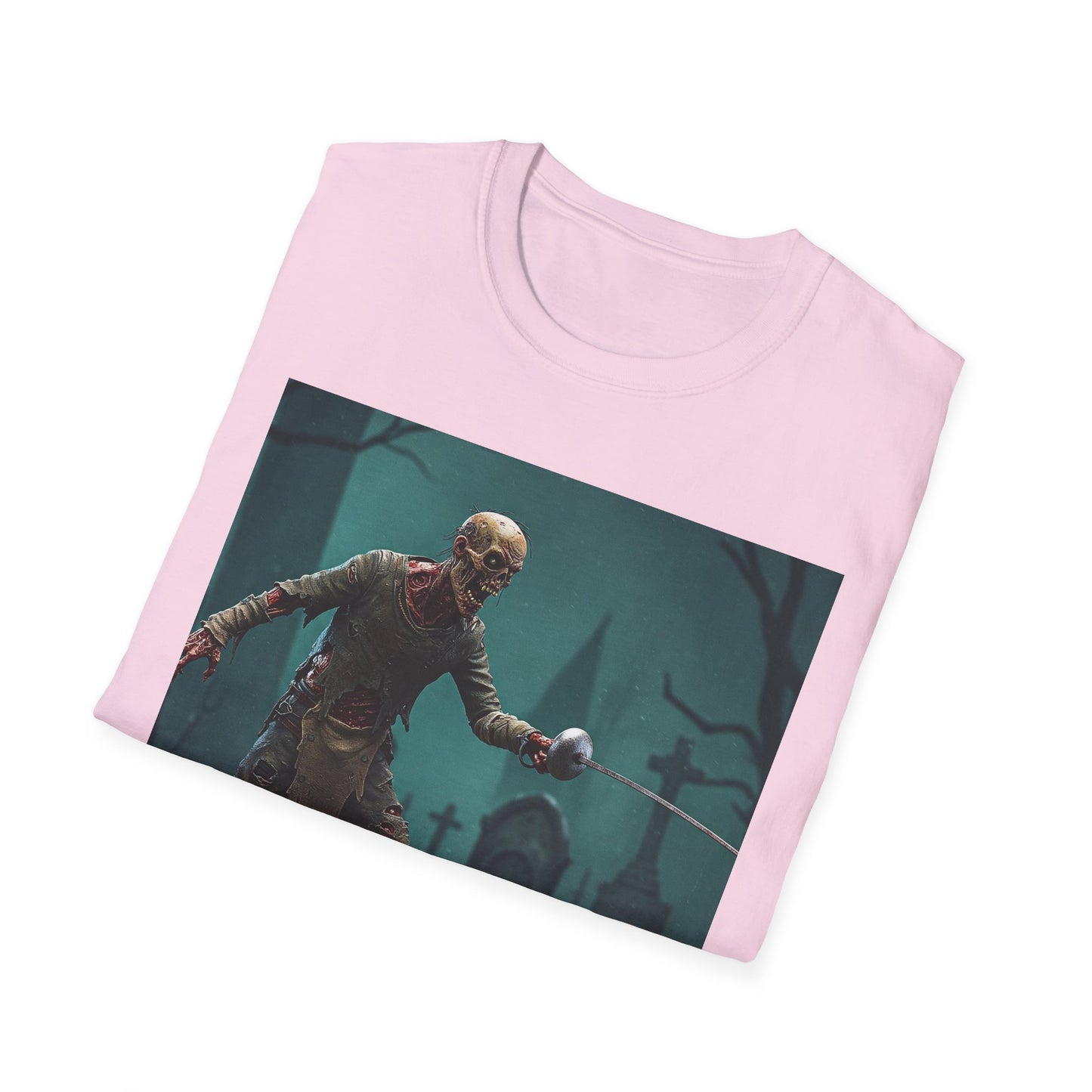 Zombie Swordsman Unisex Softstyle T-Shirt - Perfect for Halloween & Horror Fans