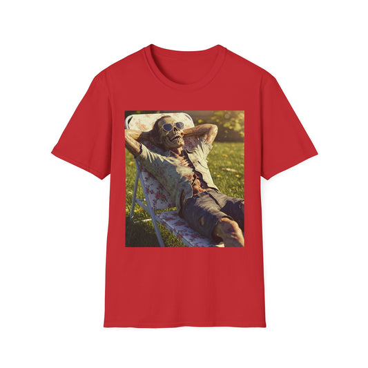 Relaxing Skeleton Unisex Softstyle T-Shirt - Perfect for Halloween and Everyday Wear