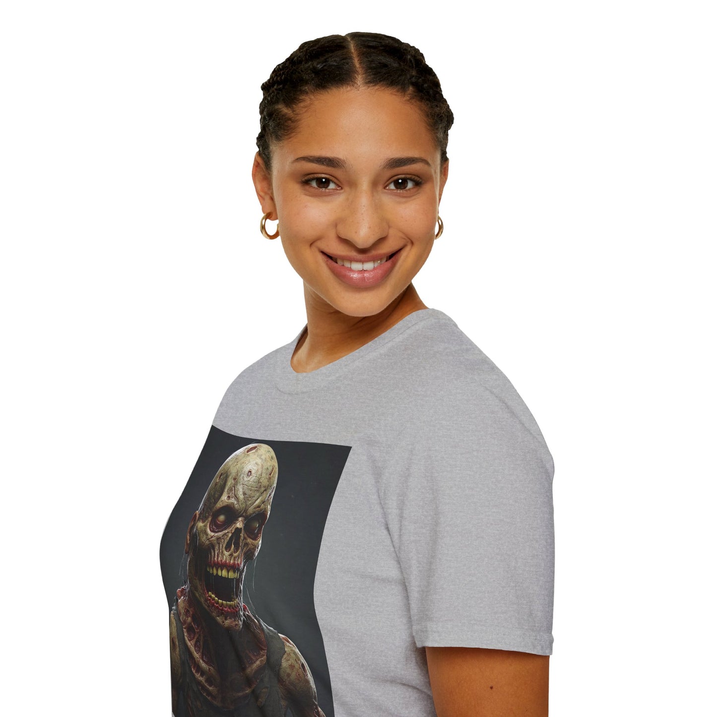 Unisex Softstyle T-Shirt with Creepy Zombie Graphic - Perfect for Halloween and Horror Fans