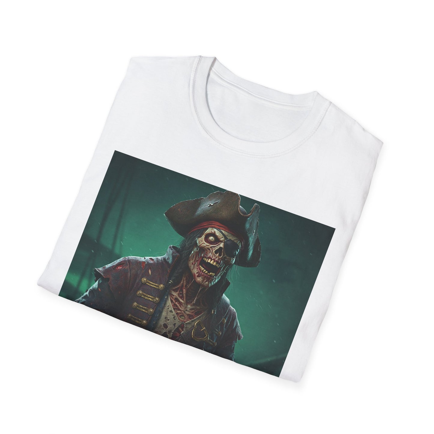 Pirate Skeleton Graphic Unisex Softstyle T-Shirt - Perfect for Halloween and Themed Parties