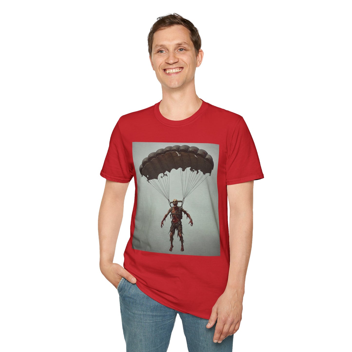 Adventure Awaits Parachuting Hero Unisex Softstyle T-Shirt