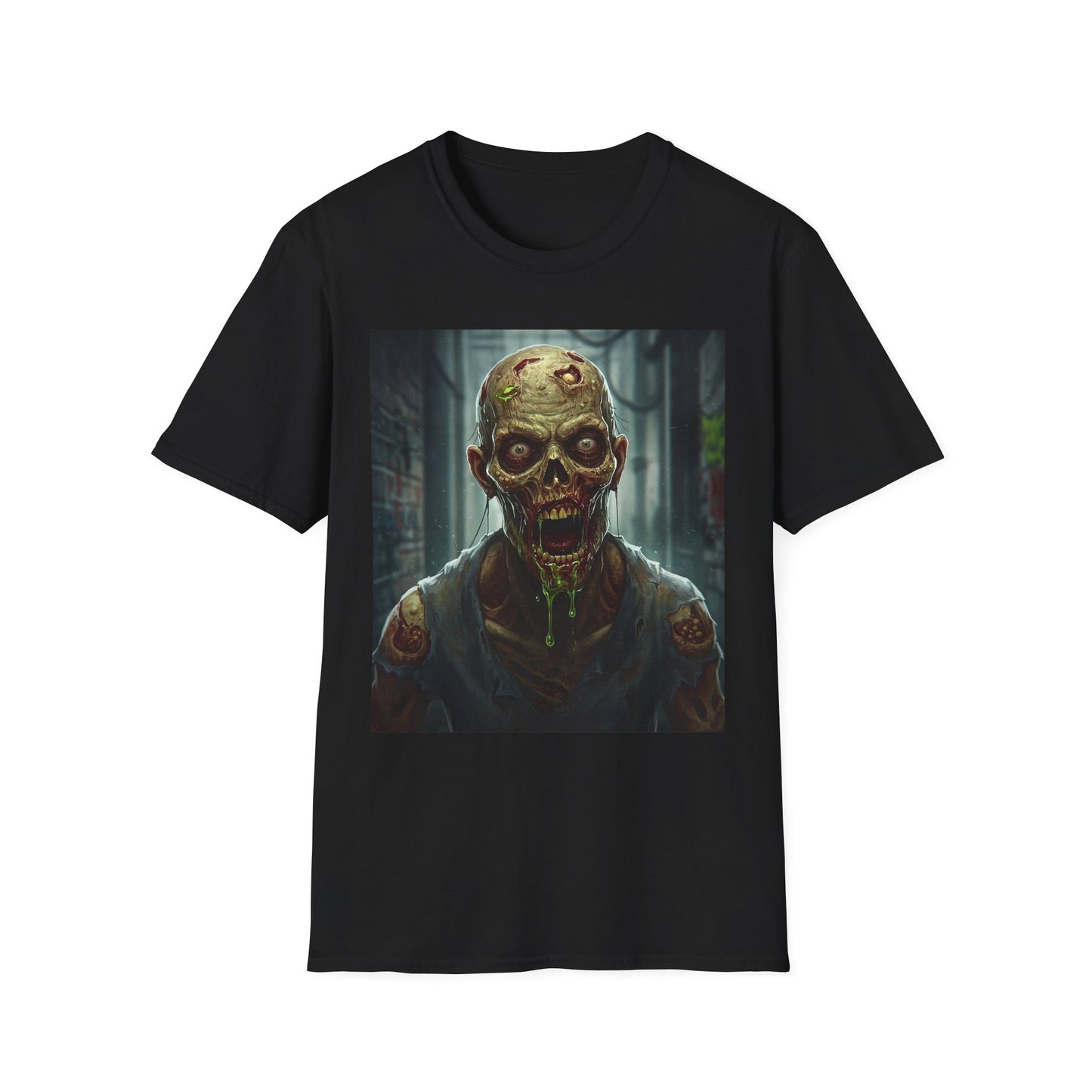 Apocalyptic Portrait Tee, bold, decaying zombie graphic