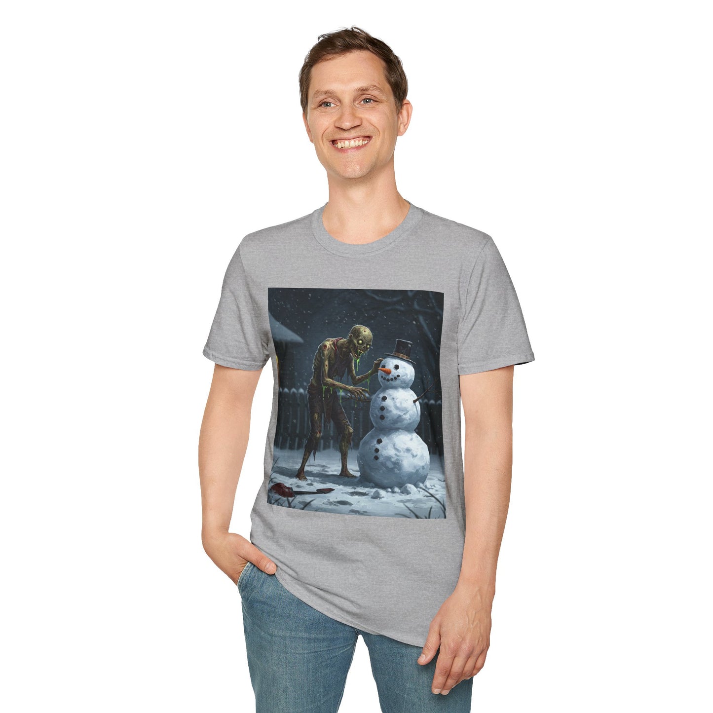 Merry Horror Unisex Softstyle T-Shirt - Creepy Snowman Design