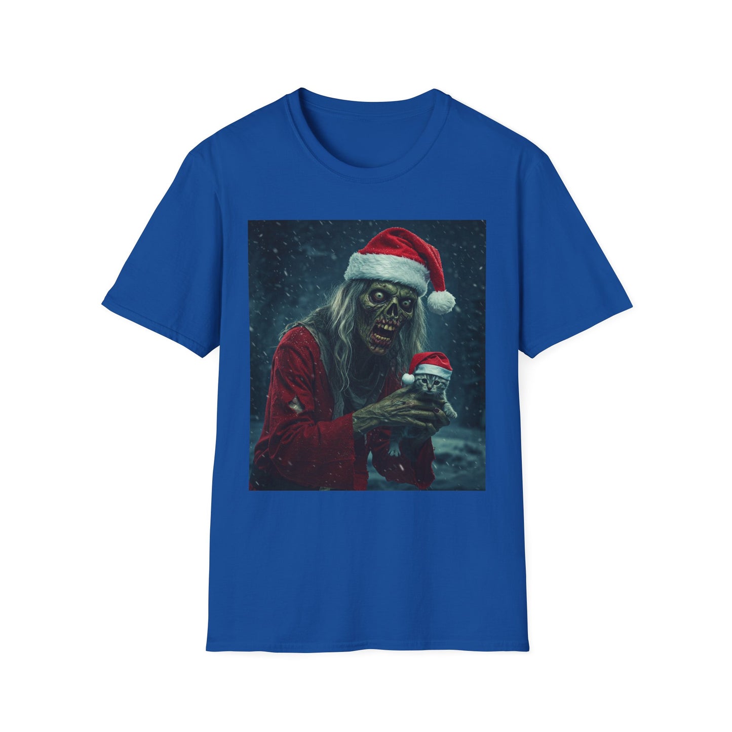 Festive Zombie Santa Apocalyptic Portrait Tee, bold, decaying zombie graphic