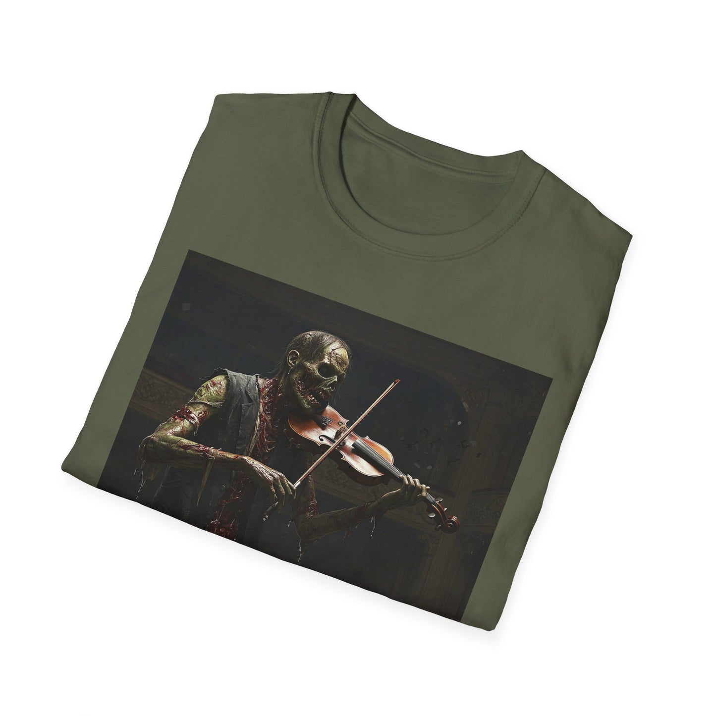 Vintage Zombie Violinist Apocalyptic Portrait Tee, bold, decaying zombie graphic