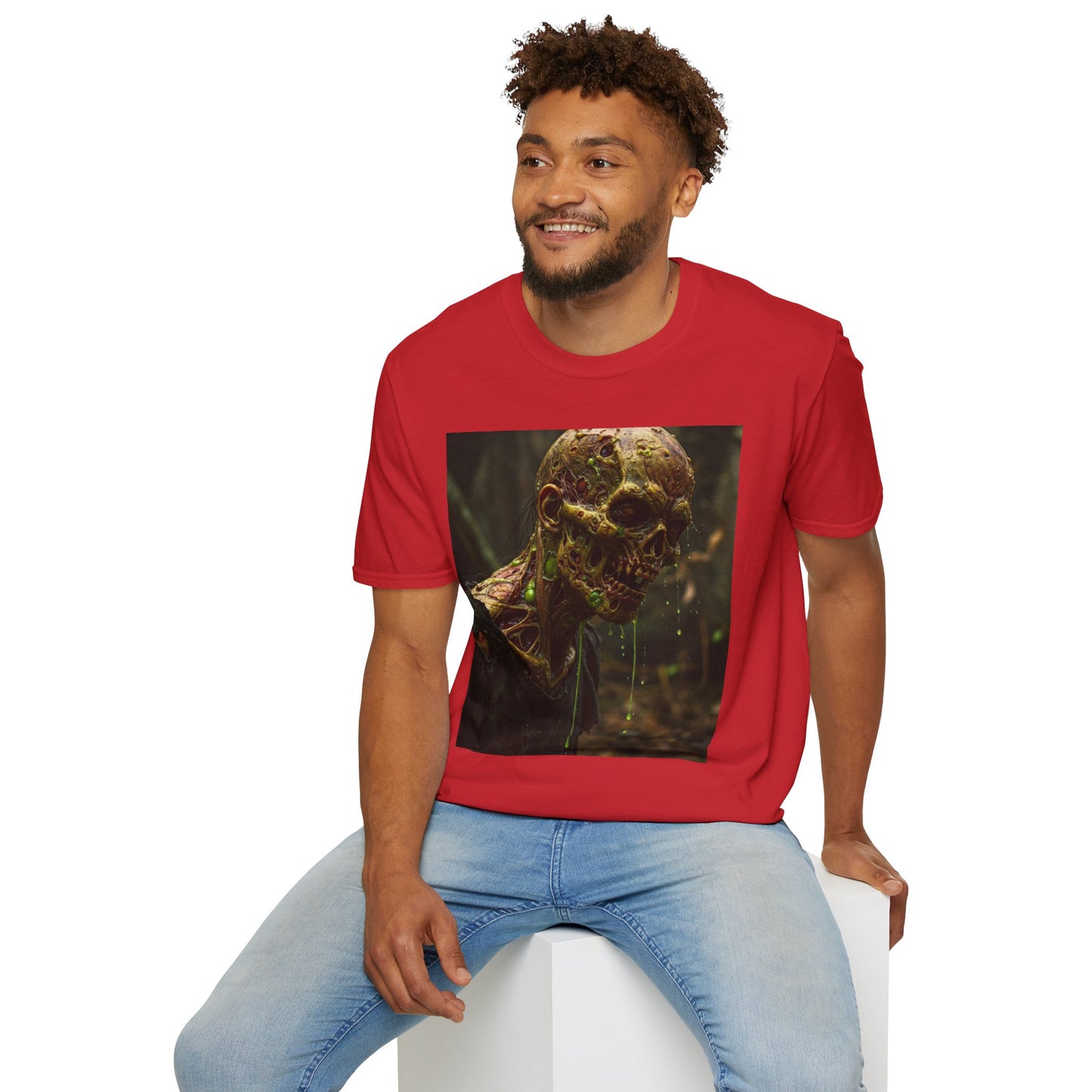 Creepy Zombie Graphic Unisex Softstyle T-Shirt - Perfect for Halloween and Horror Fans