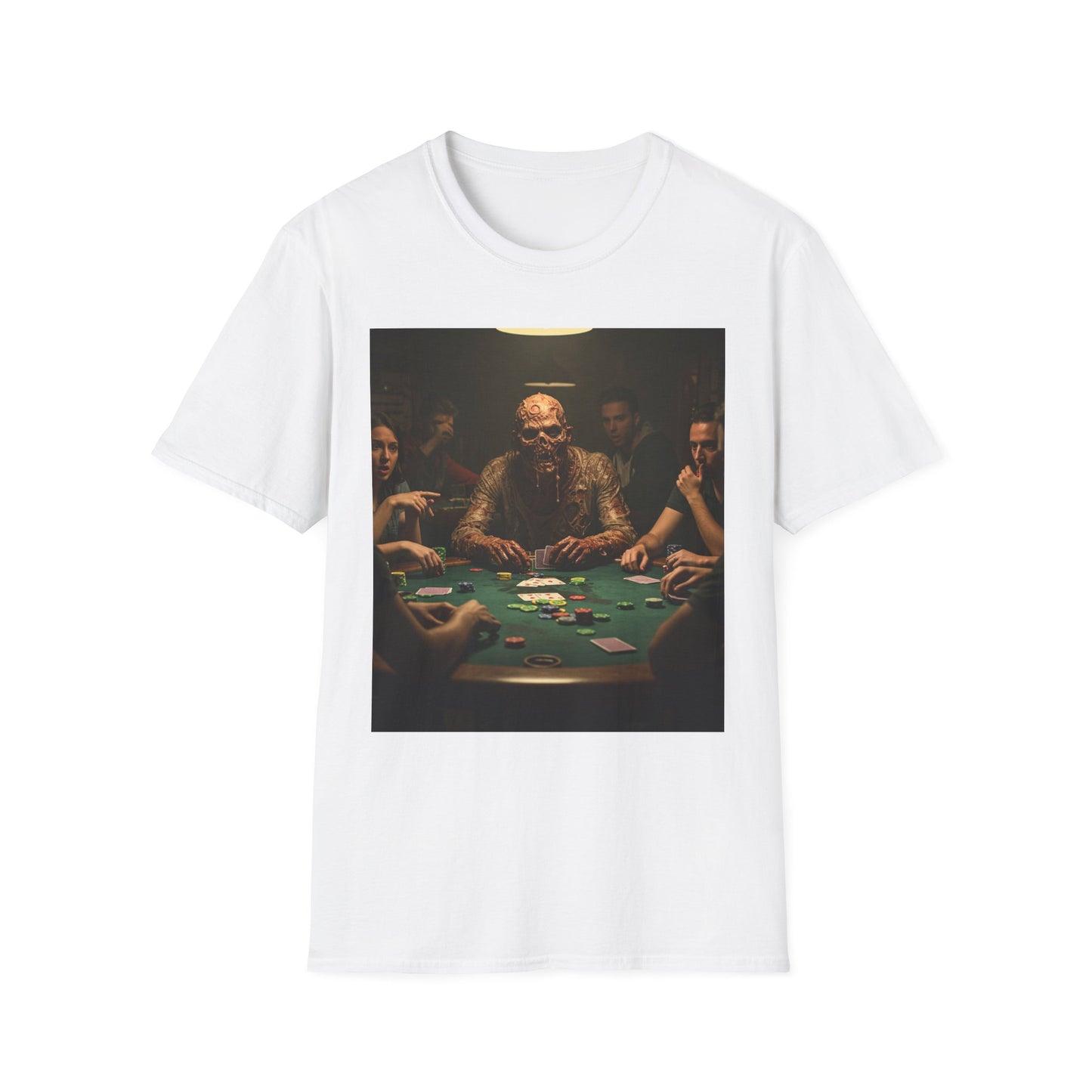 Poker Night Apocalyptic Portrait Tee, bold, decaying zombie graphic