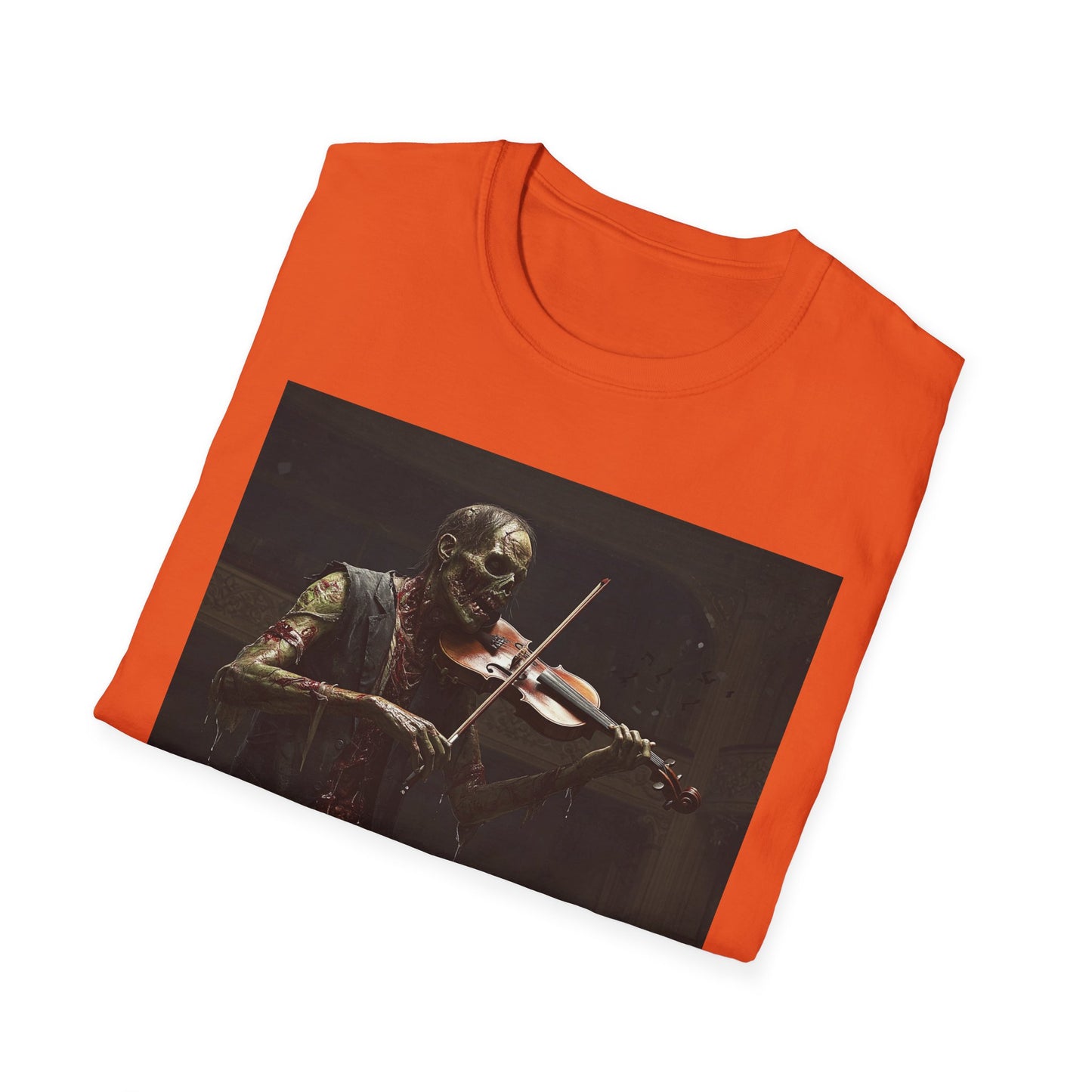 Vintage Zombie Violinist Apocalyptic Portrait Tee, bold, decaying zombie graphic