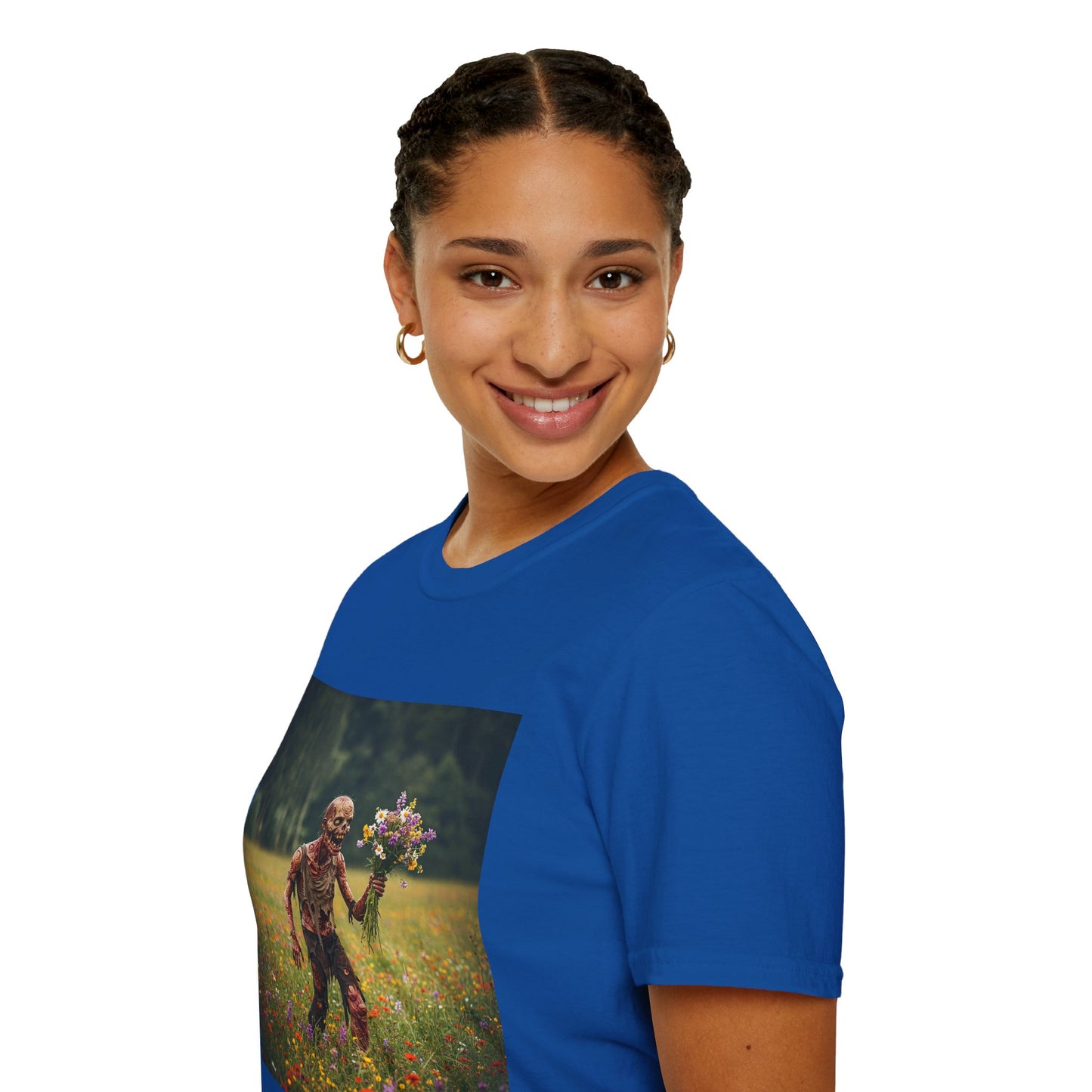 Zombie in Bloom Unisex Softstyle T-Shirt – Perfect for Halloween and Unique Gift Ideas