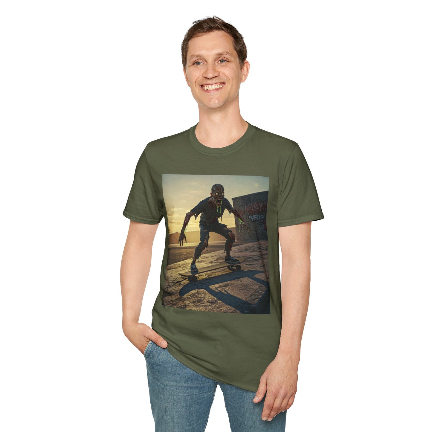 Skateboard Zombie Unisex Softstyle T-Shirt | Casual Graphic Tee for Skaters