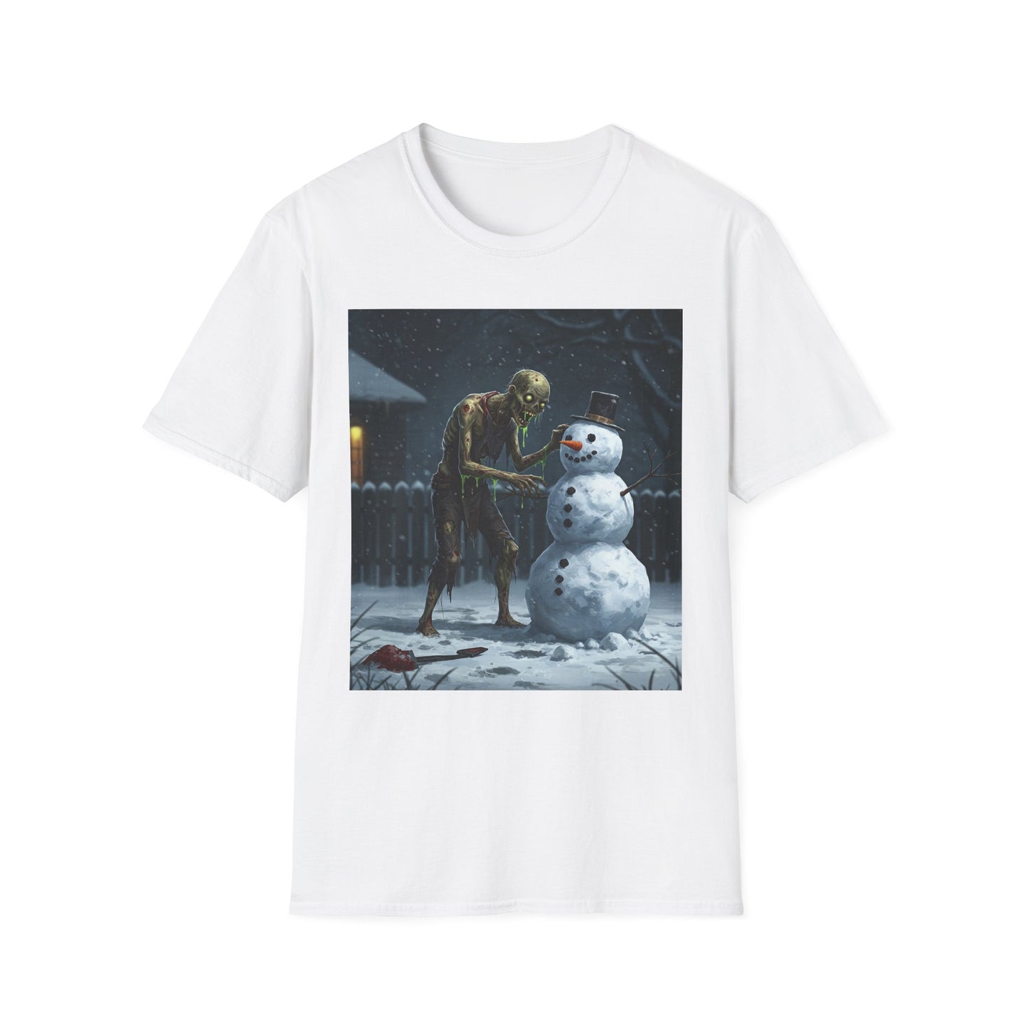 Merry Horror Unisex Softstyle T-Shirt - Creepy Snowman Design