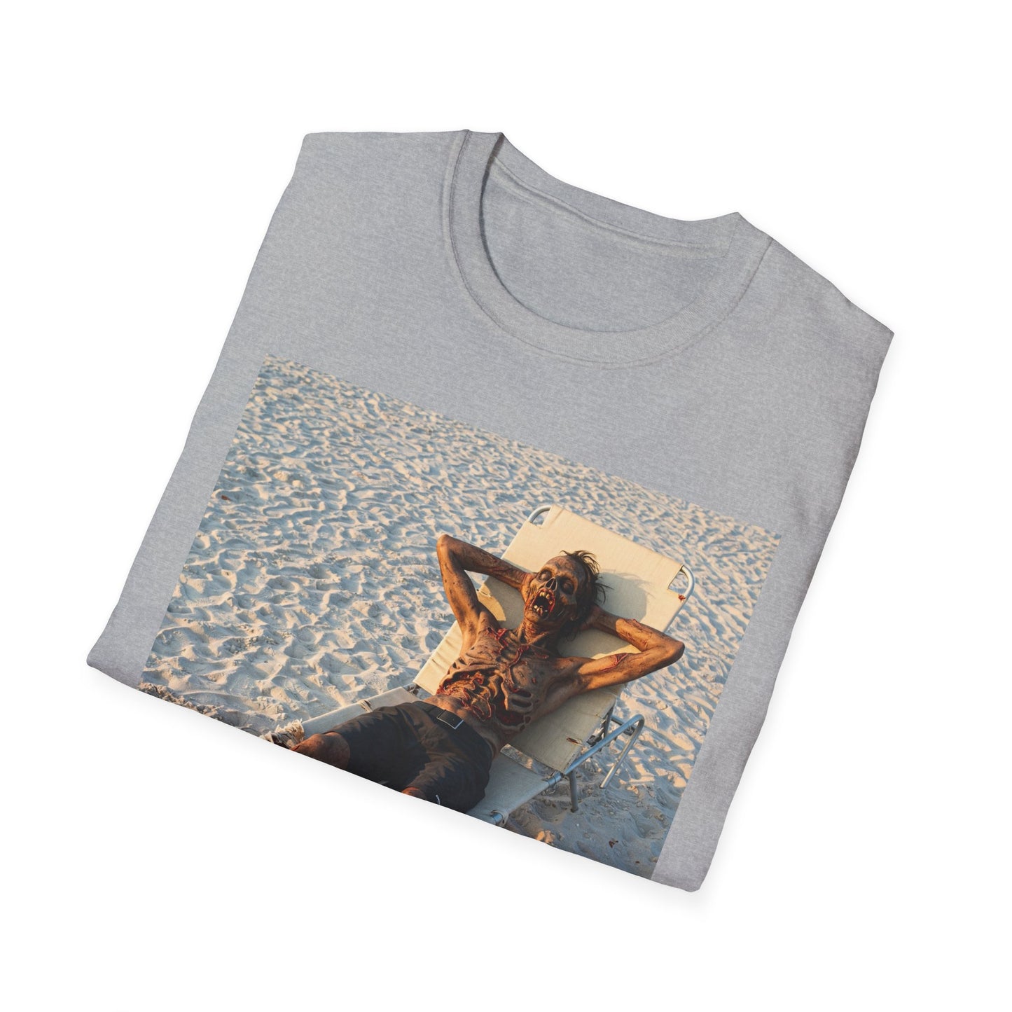 Relaxing Beach Apocalyptic Portrait Tee, bold, decaying zombie graphic