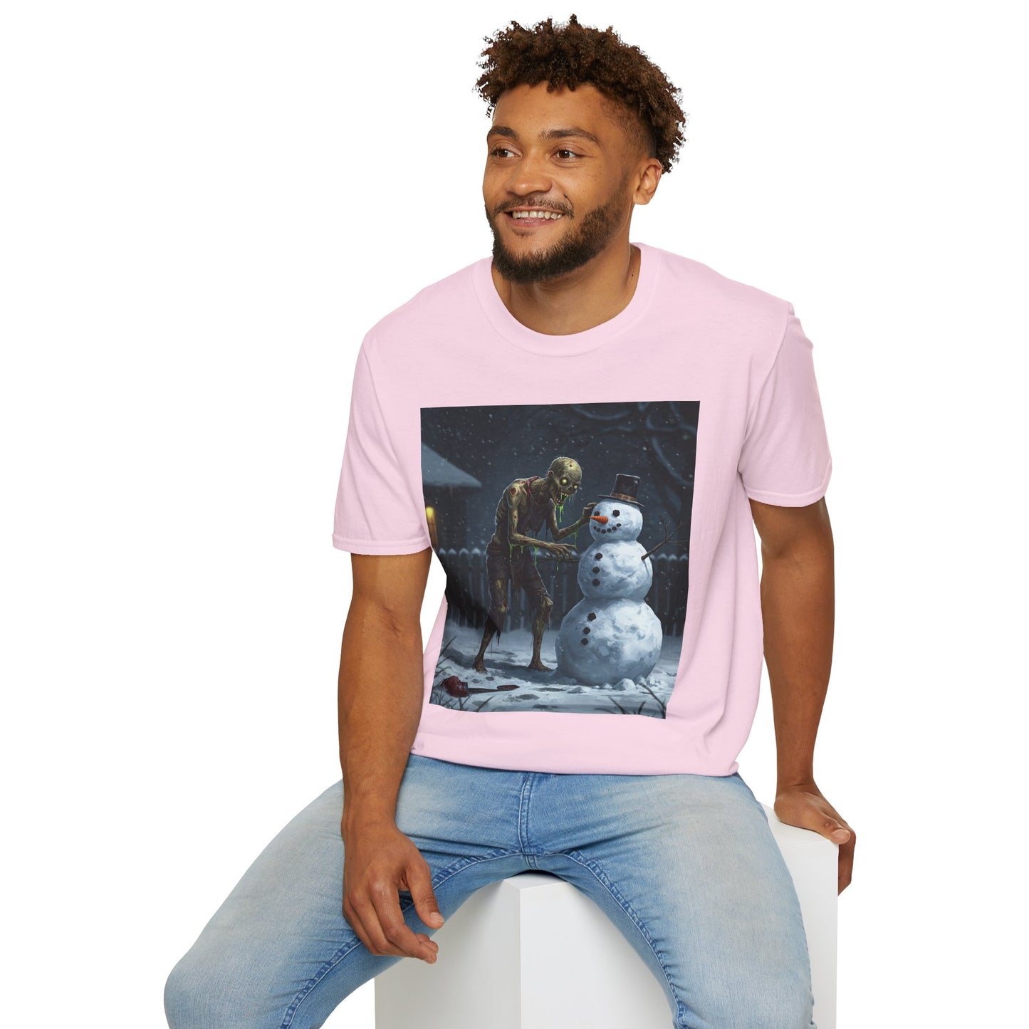 Merry Horror Unisex Softstyle T-Shirt - Creepy Snowman Design