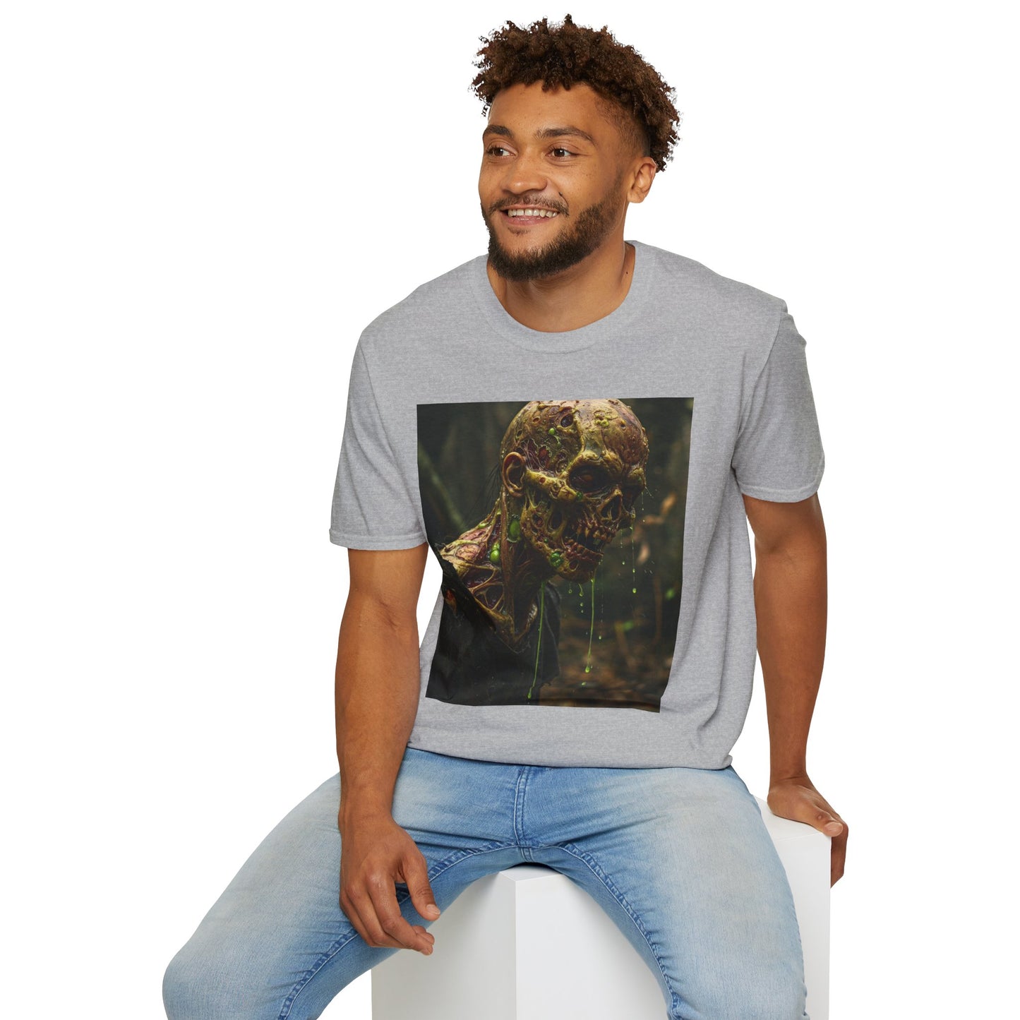 Creepy Zombie Graphic Unisex Softstyle T-Shirt - Perfect for Halloween and Horror Fans