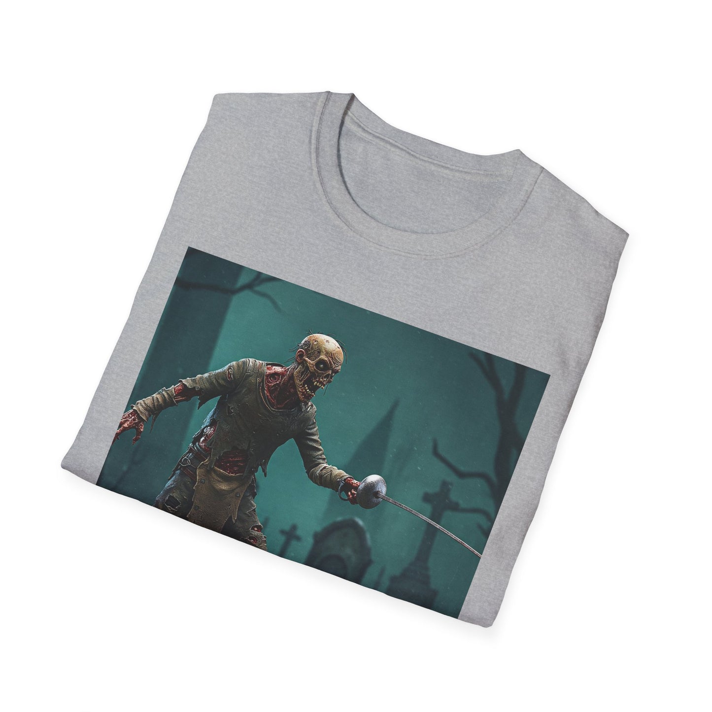 Zombie Swordsman Unisex Softstyle T-Shirt - Perfect for Halloween & Horror Fans