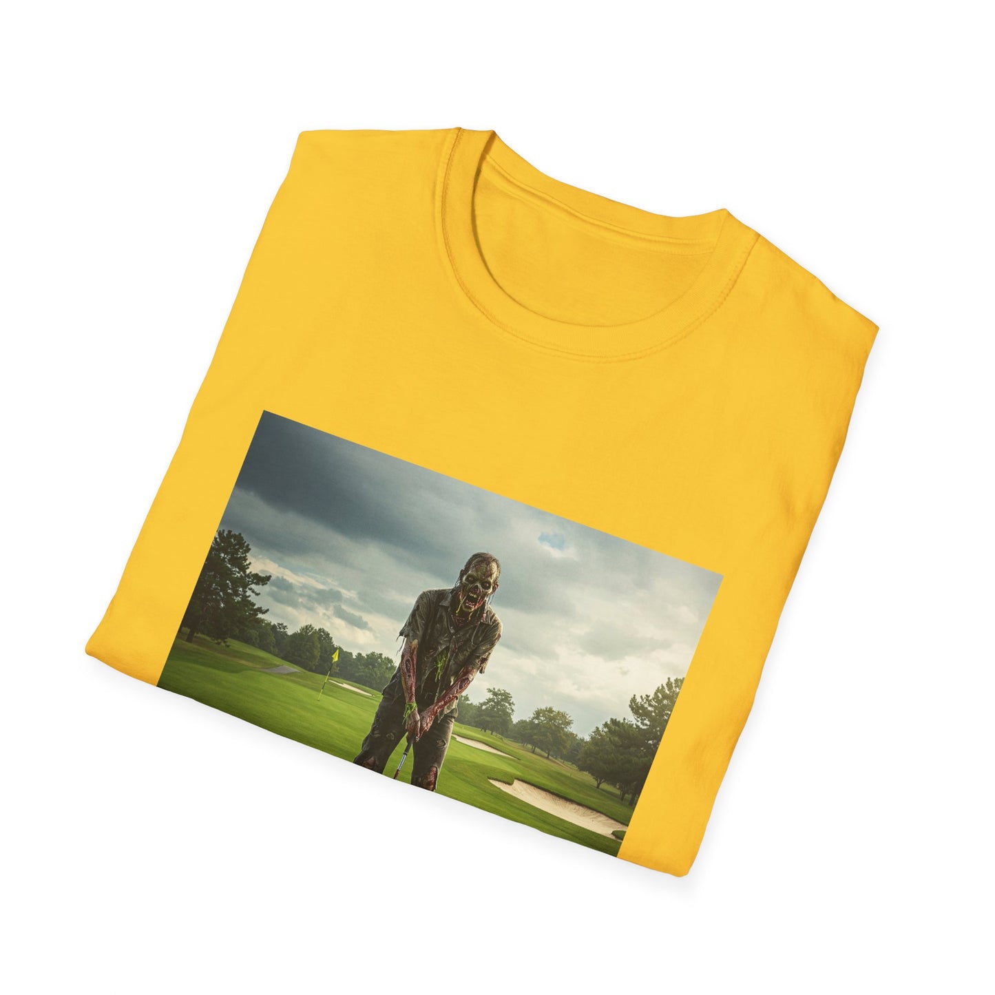 Inspirational Golf Swing Apocalyptic Portrait Tee, bold, decaying zombie graphic