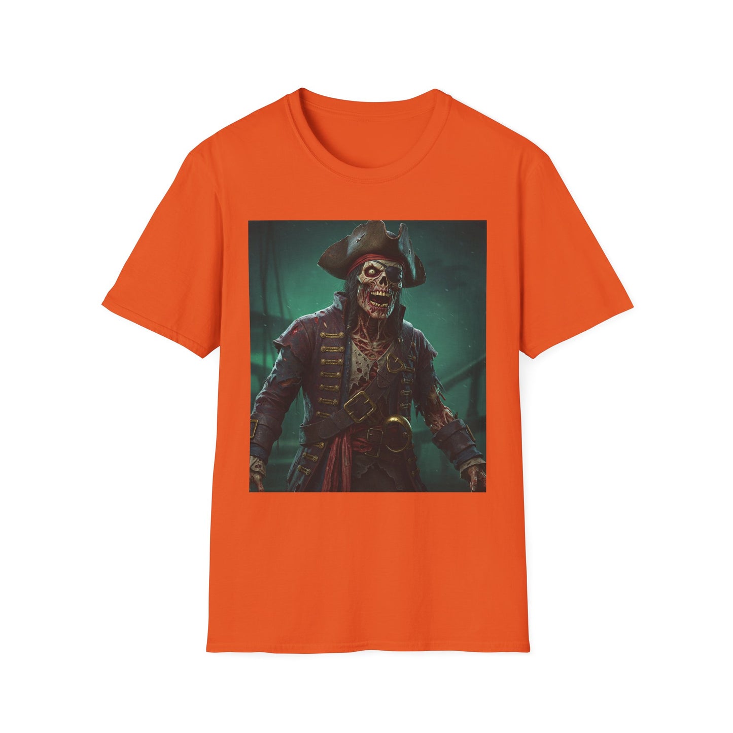 Pirate Skeleton Graphic Unisex Softstyle T-Shirt - Perfect for Halloween and Themed Parties