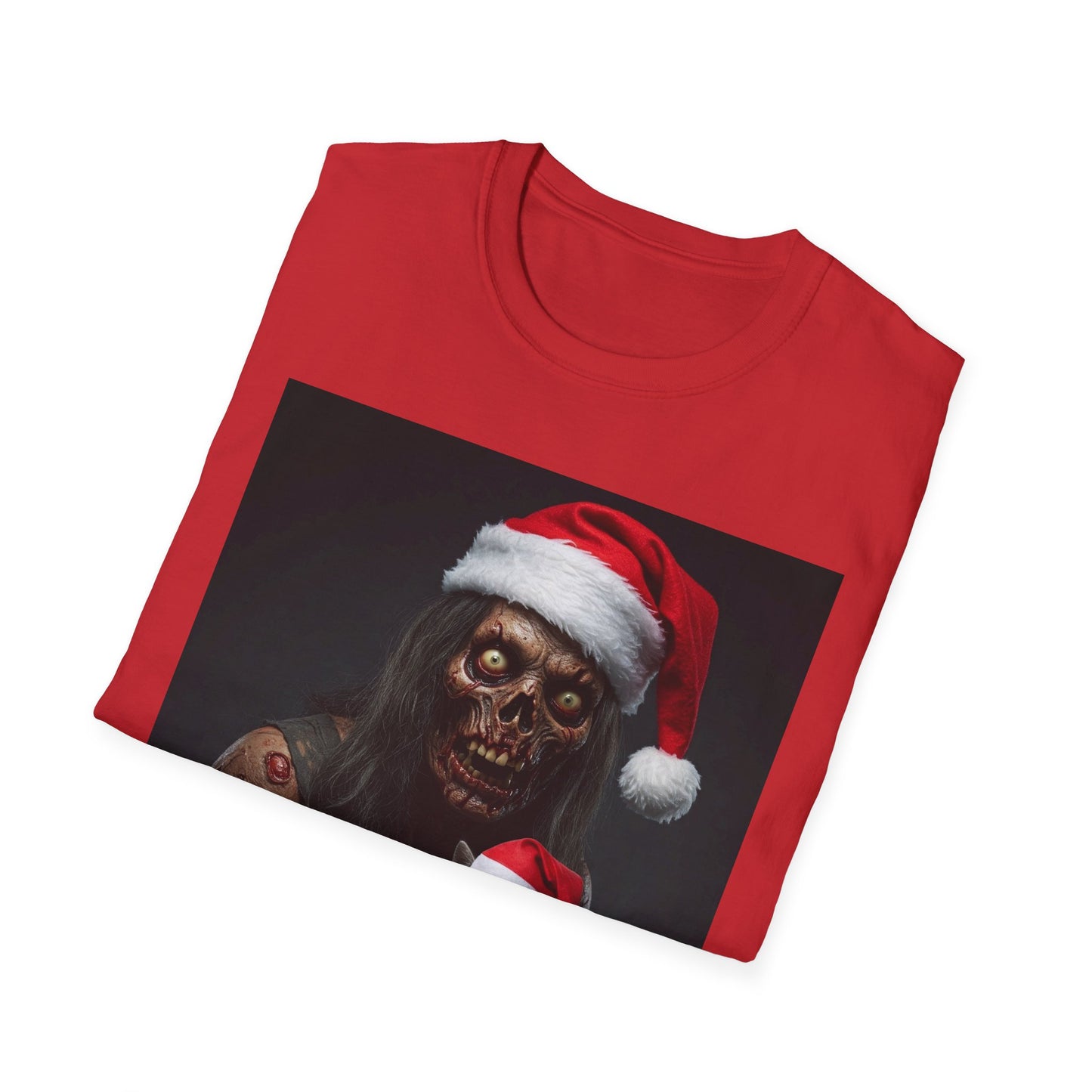 Festive Zombie and Cat Apocalyptic Portrait Tee, bold, decaying zombie graphic