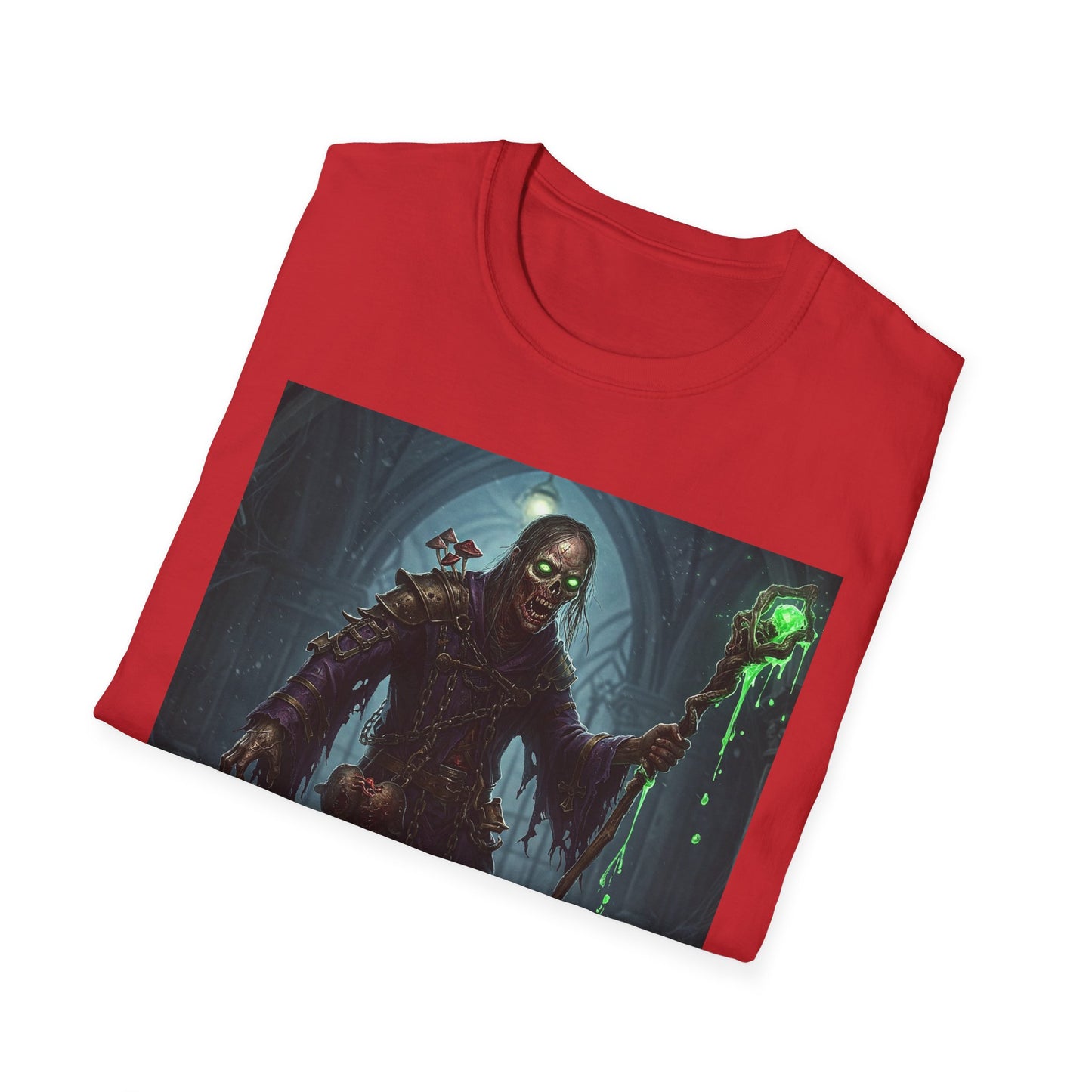 Spooky Sorcerer Apocalyptic Portrait Tee, bold, decaying zombie graphic