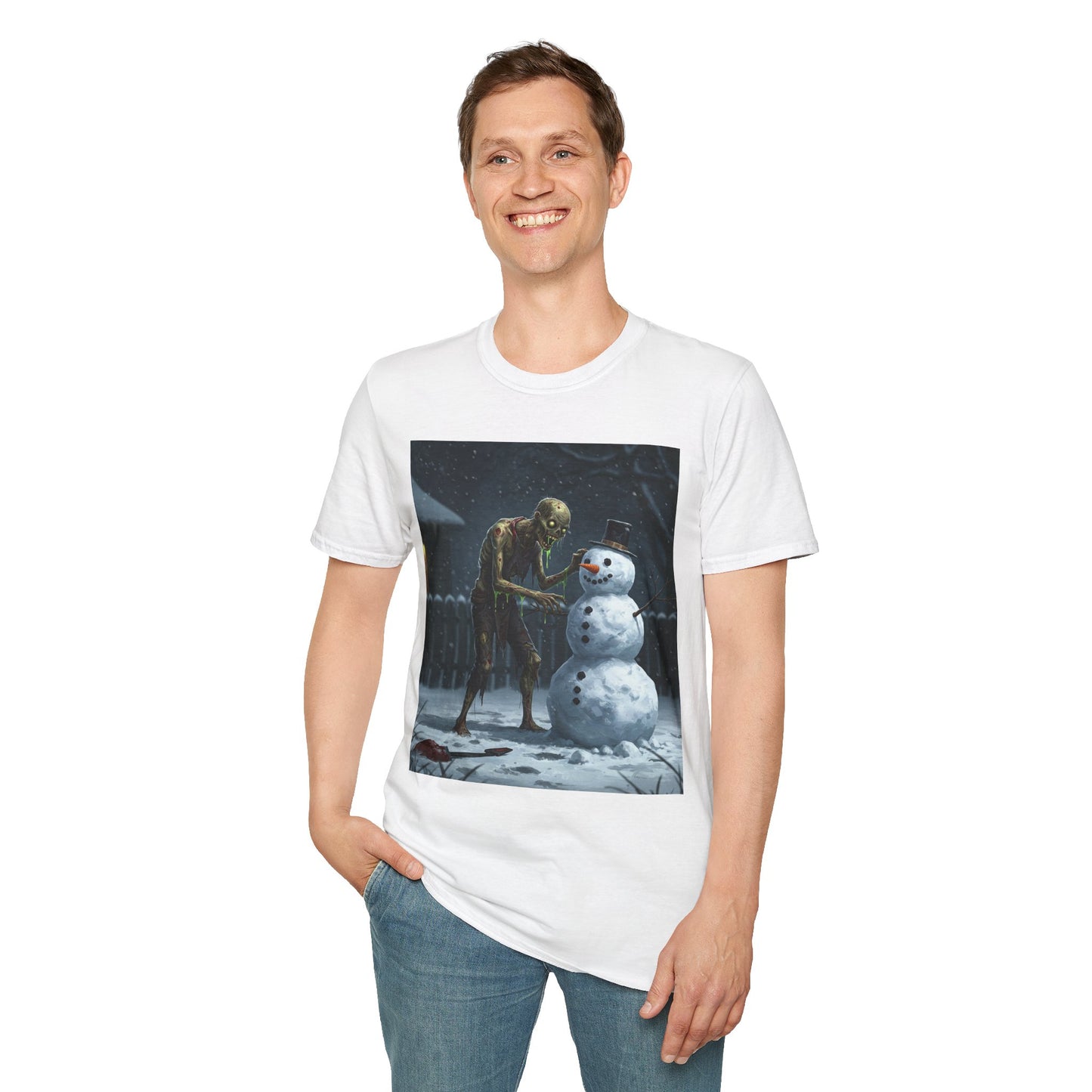 Merry Horror Unisex Softstyle T-Shirt - Creepy Snowman Design