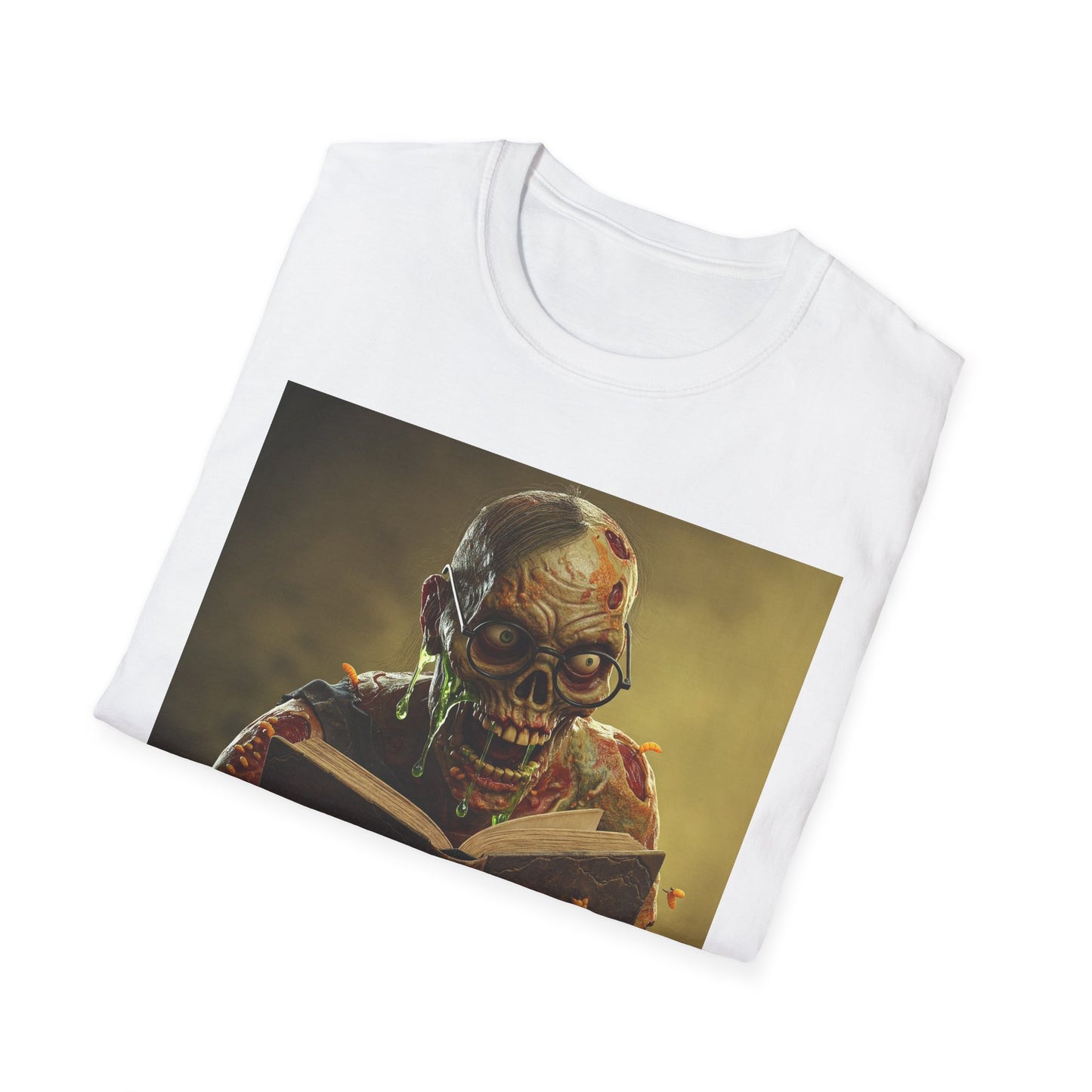 Zombie Reader Apocalyptic Portrait Tee, bold, decaying zombie graphic