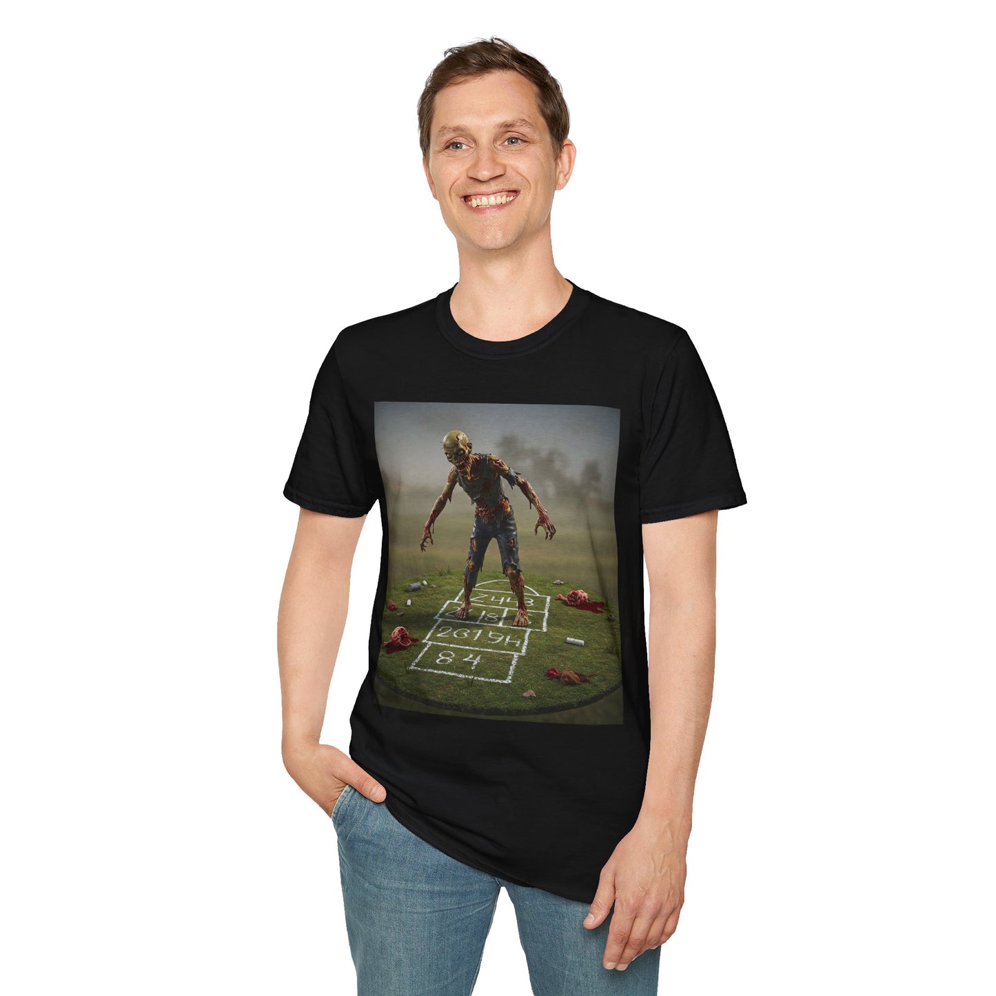 Unisex Zombie Hopscotch T-Shirt - Perfect for Halloween or Casual Wear