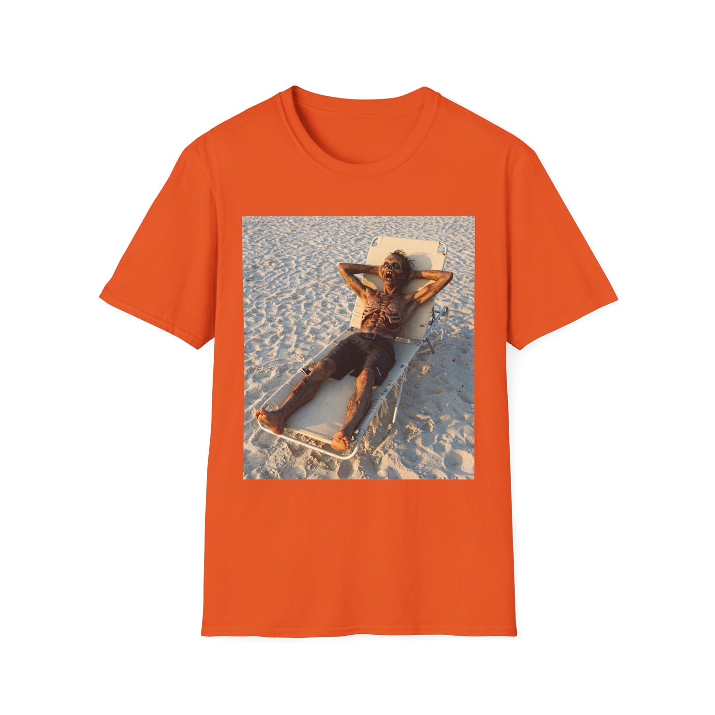 Relaxing Beach Apocalyptic Portrait Tee, bold, decaying zombie graphic