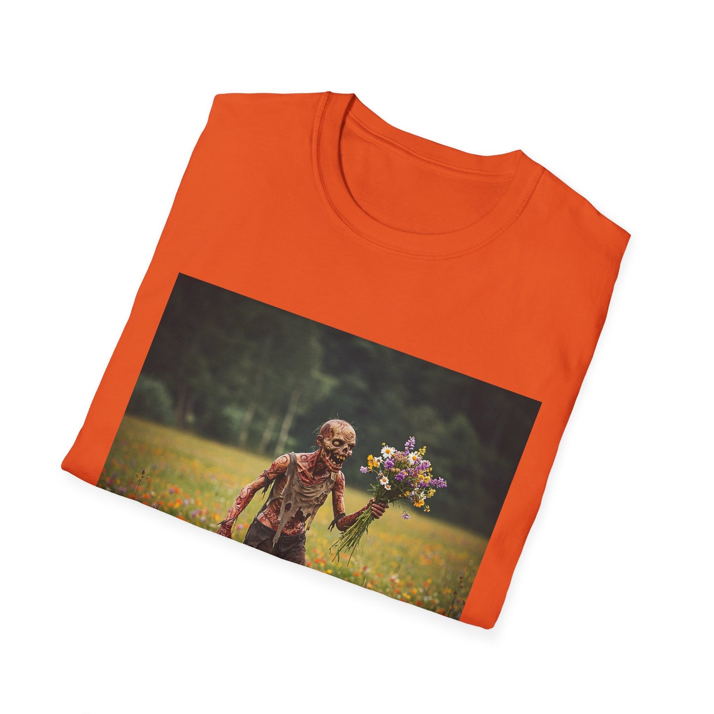 Zombie in Bloom Unisex Softstyle T-Shirt – Perfect for Halloween and Unique Gift Ideas