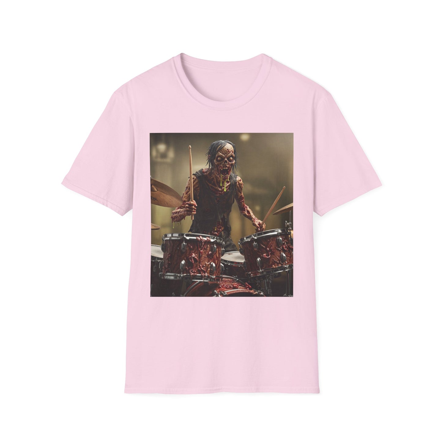 Zombie Drummer Unisex Softstyle T-Shirt - Perfect for Music Lovers and Halloween