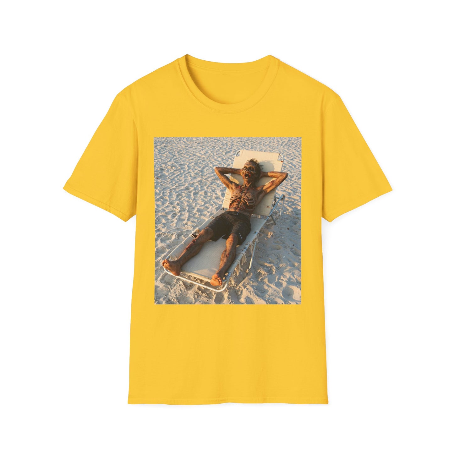 Relaxing Beach Apocalyptic Portrait Tee, bold, decaying zombie graphic