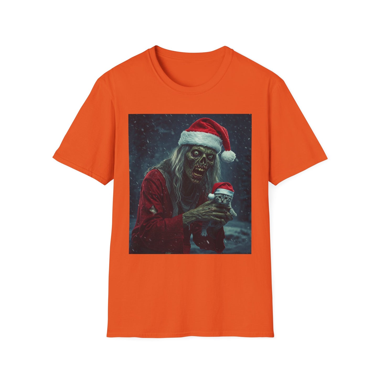 Festive Zombie Santa Apocalyptic Portrait Tee, bold, decaying zombie graphic