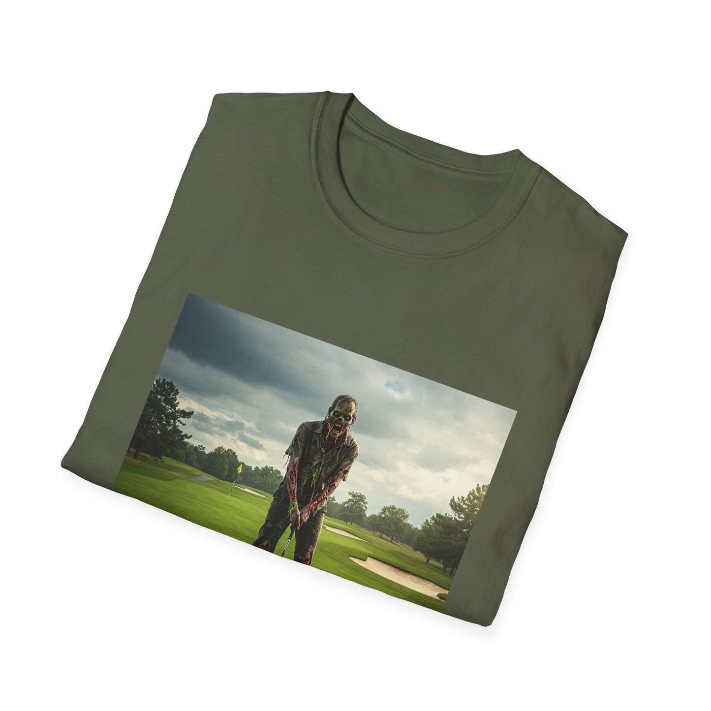 Inspirational Golf Swing Apocalyptic Portrait Tee, bold, decaying zombie graphic