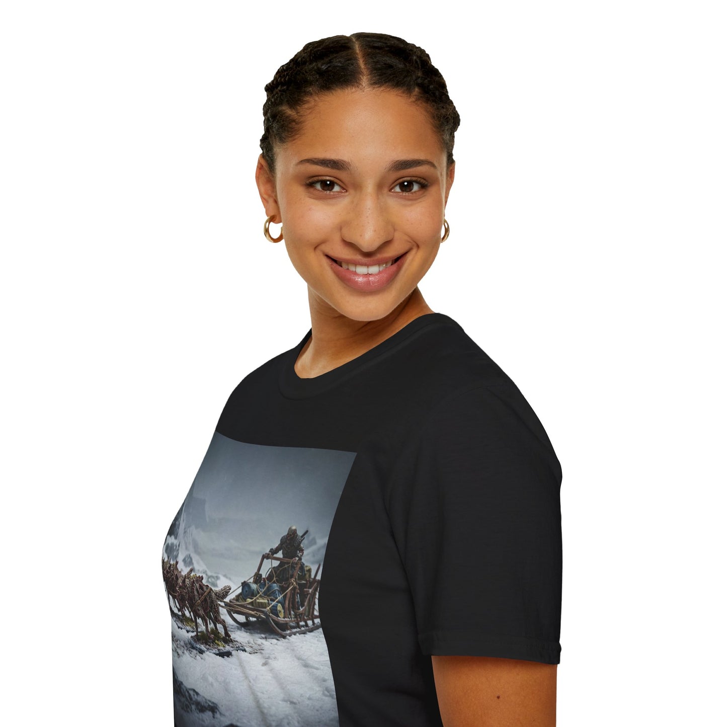 Adventure Awaits Unisex Softstyle T-Shirt - Mountain Trekking Design