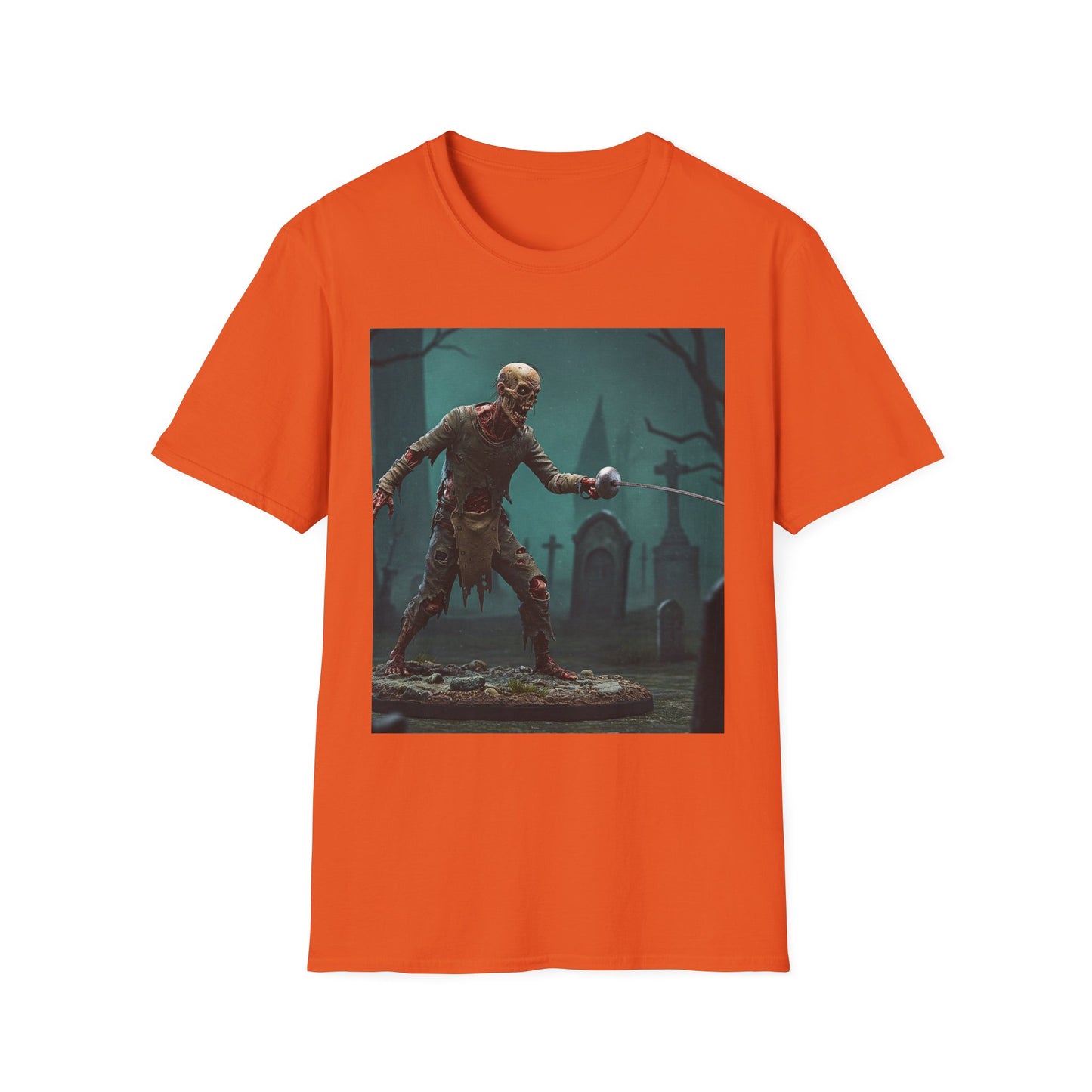 Zombie Swordsman Unisex Softstyle T-Shirt - Perfect for Halloween & Horror Fans