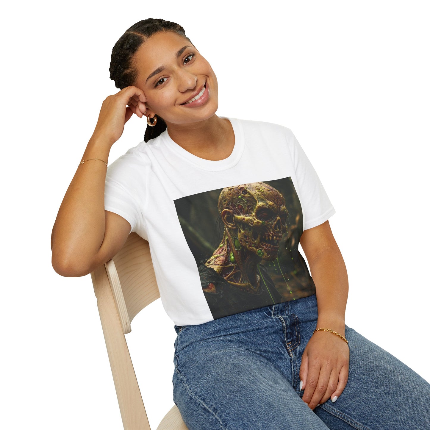 Creepy Zombie Graphic Unisex Softstyle T-Shirt - Perfect for Halloween and Horror Fans