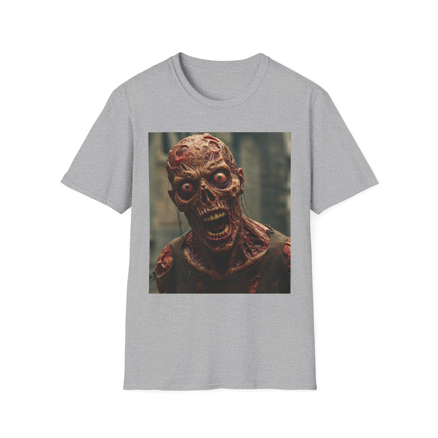 Creepy Zombie Unisex Softstyle T-Shirt for Halloween Horror Fans