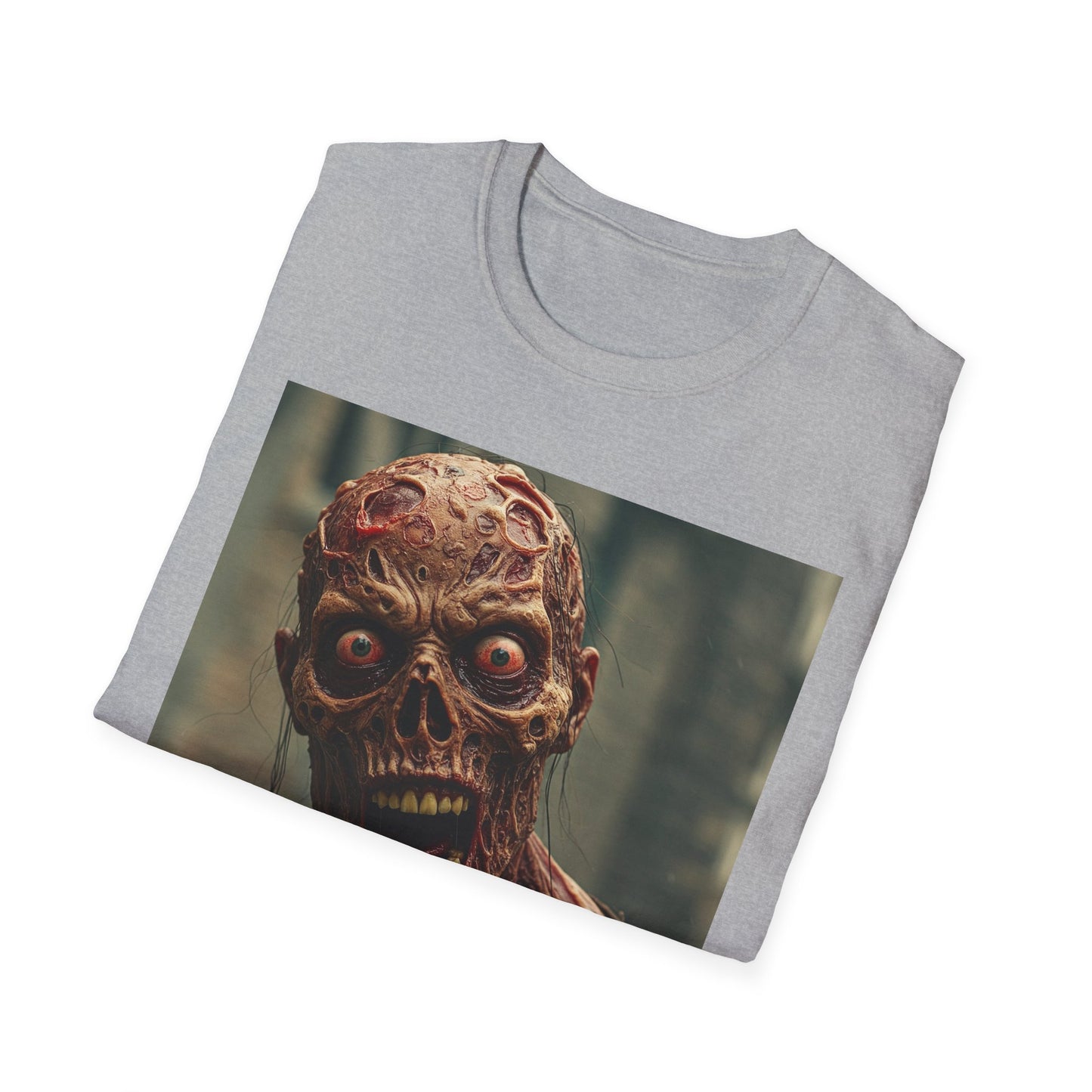 Creepy Zombie Unisex Softstyle T-Shirt for Halloween Horror Fans