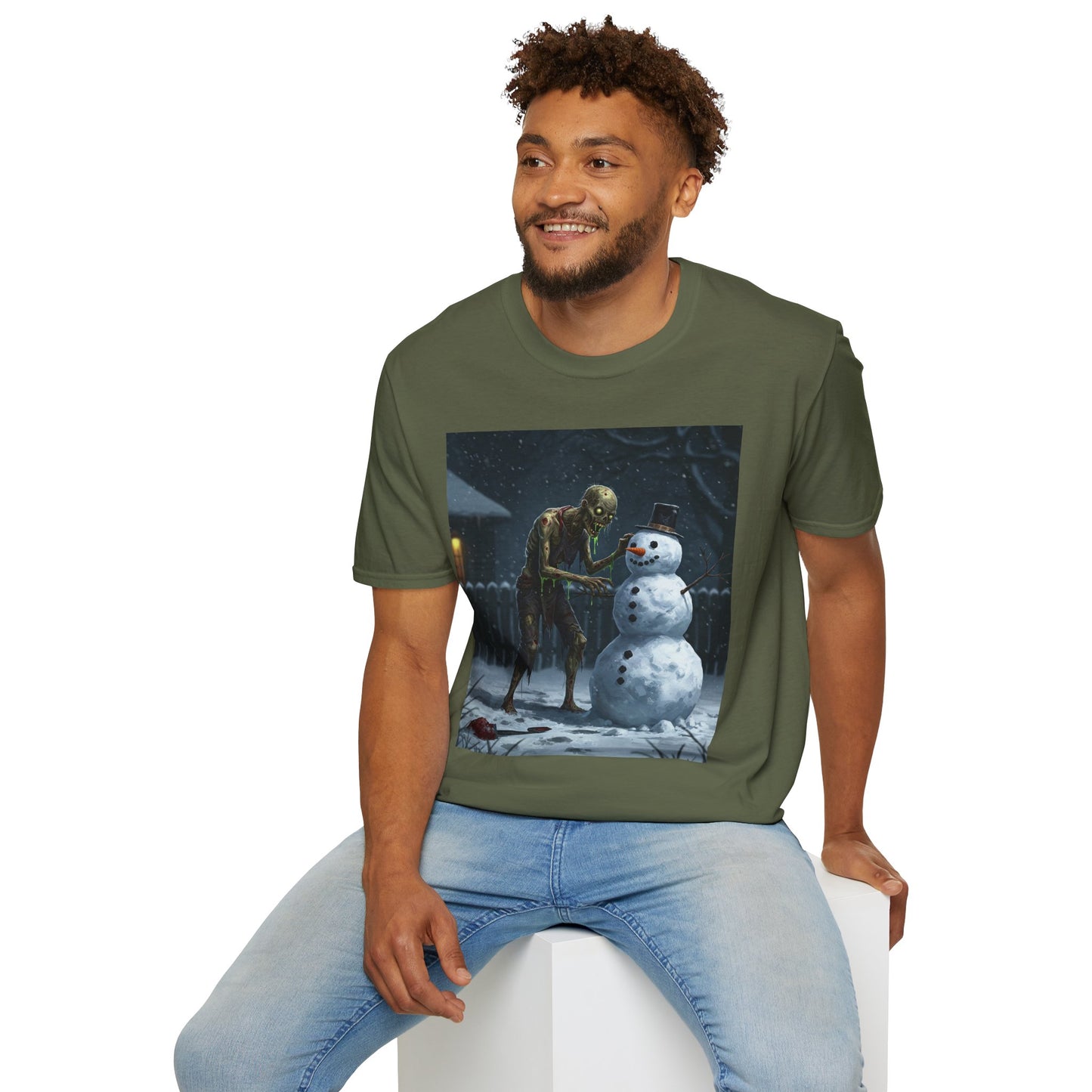 Merry Horror Unisex Softstyle T-Shirt - Creepy Snowman Design