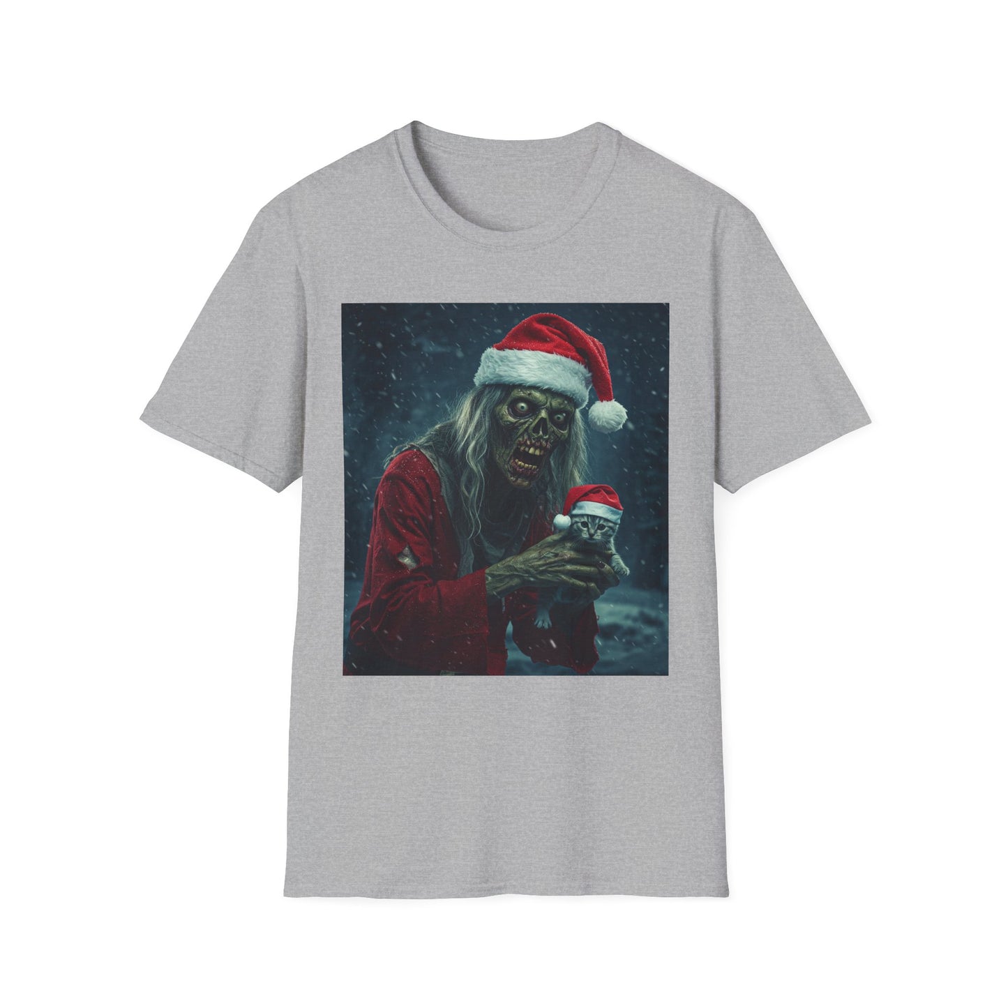 Festive Zombie Santa Apocalyptic Portrait Tee, bold, decaying zombie graphic