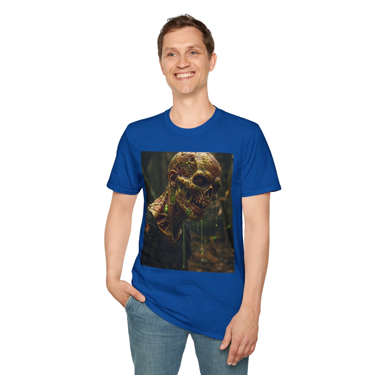 Creepy Zombie Graphic Unisex Softstyle T-Shirt - Perfect for Halloween and Horror Fans