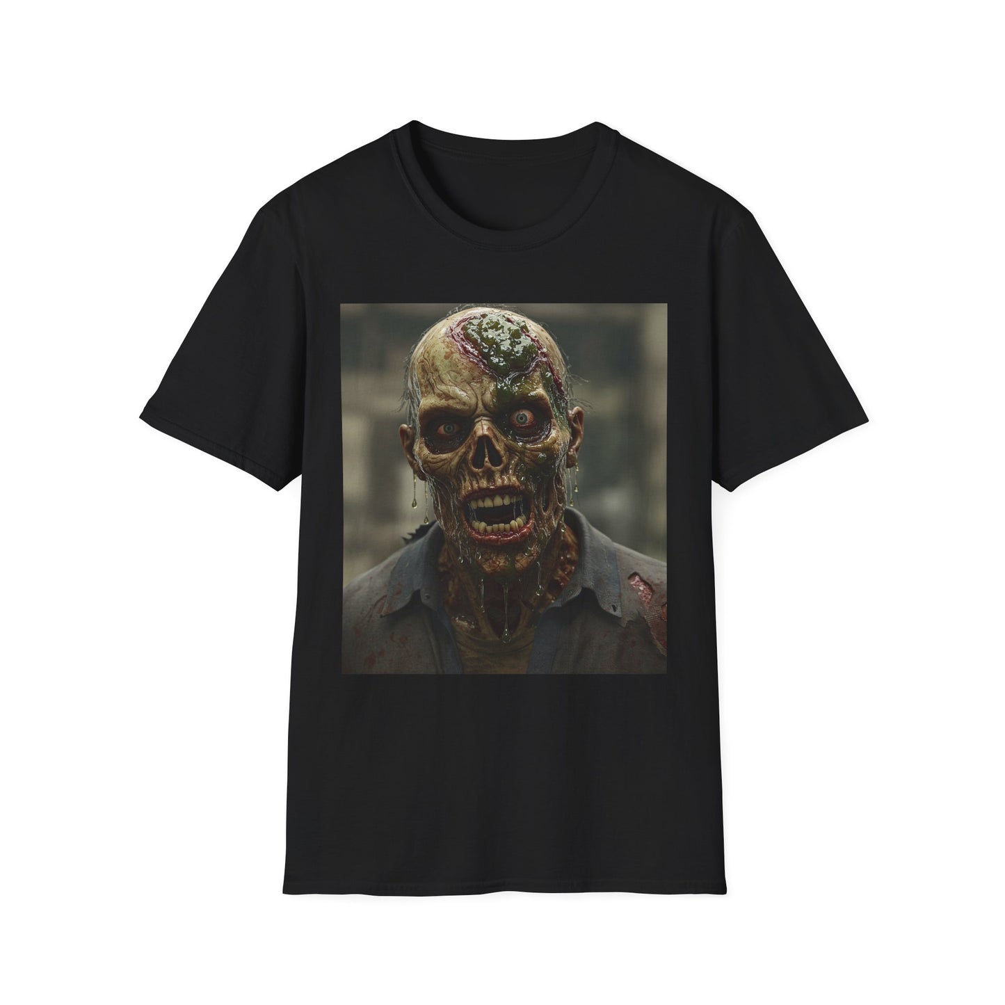 Apocalyptic Portrait Tee, bold, decaying zombie graphic