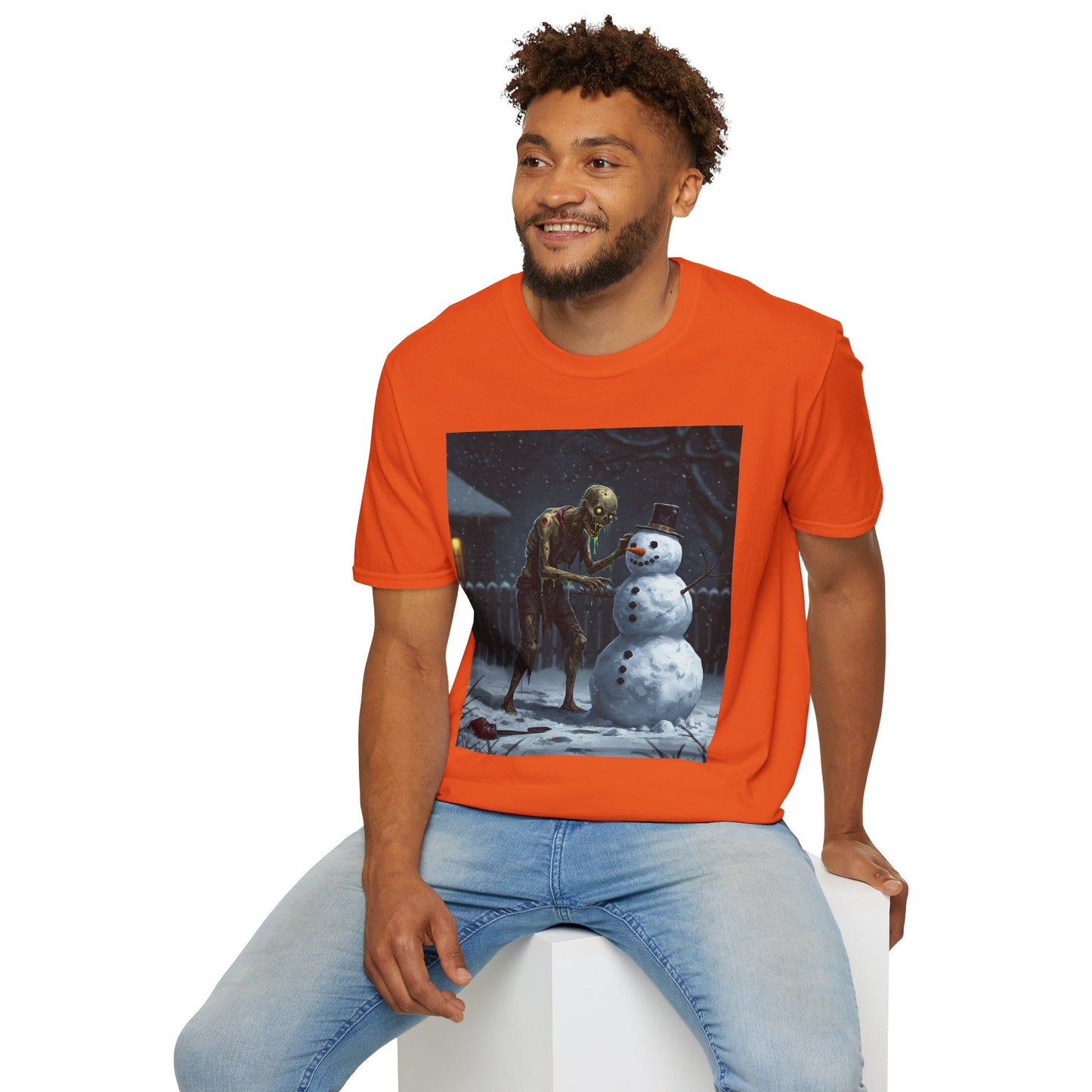 Merry Horror Unisex Softstyle T-Shirt - Creepy Snowman Design