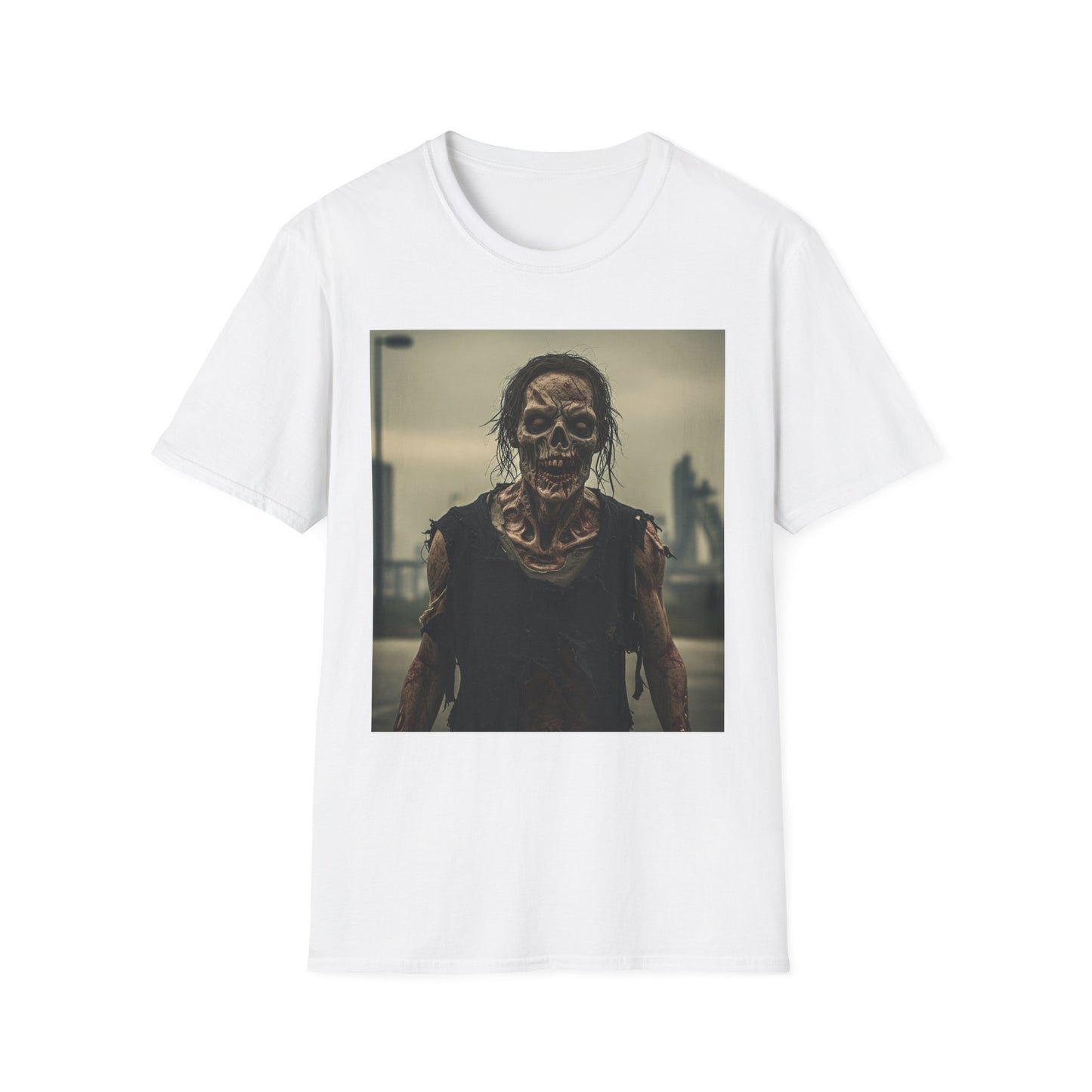 Apocalyptic Portrait Tee, bold, decaying zombie graphic